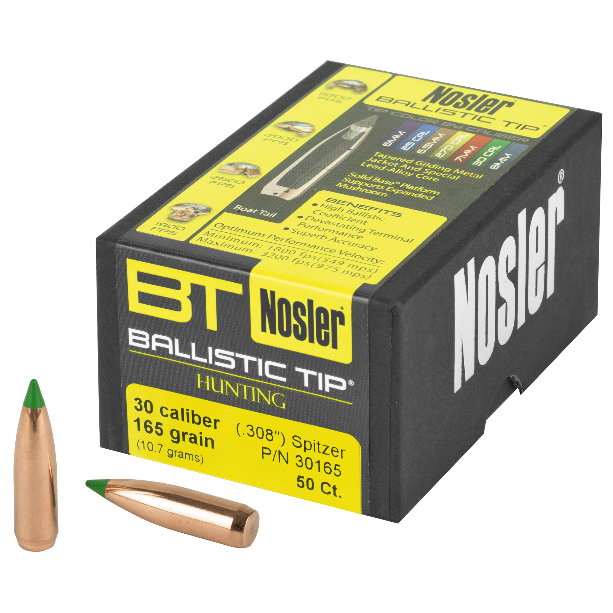 Nosler Ballistic Tip 30 Caliber .308 165gr Lead and Copper – 50