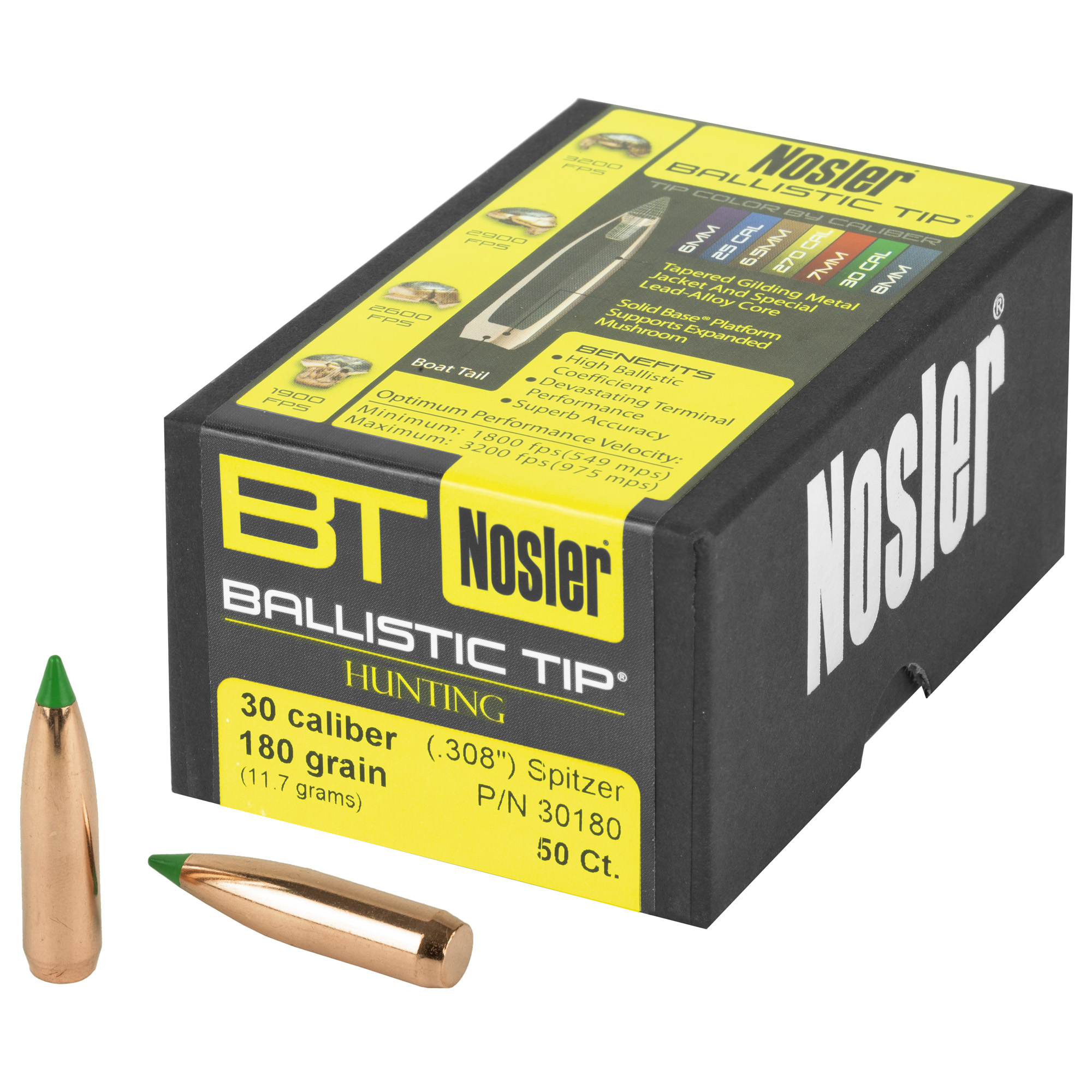 Nosler Ballistic Tip 30 Caliber .308 180gr Lead and Copper – 50