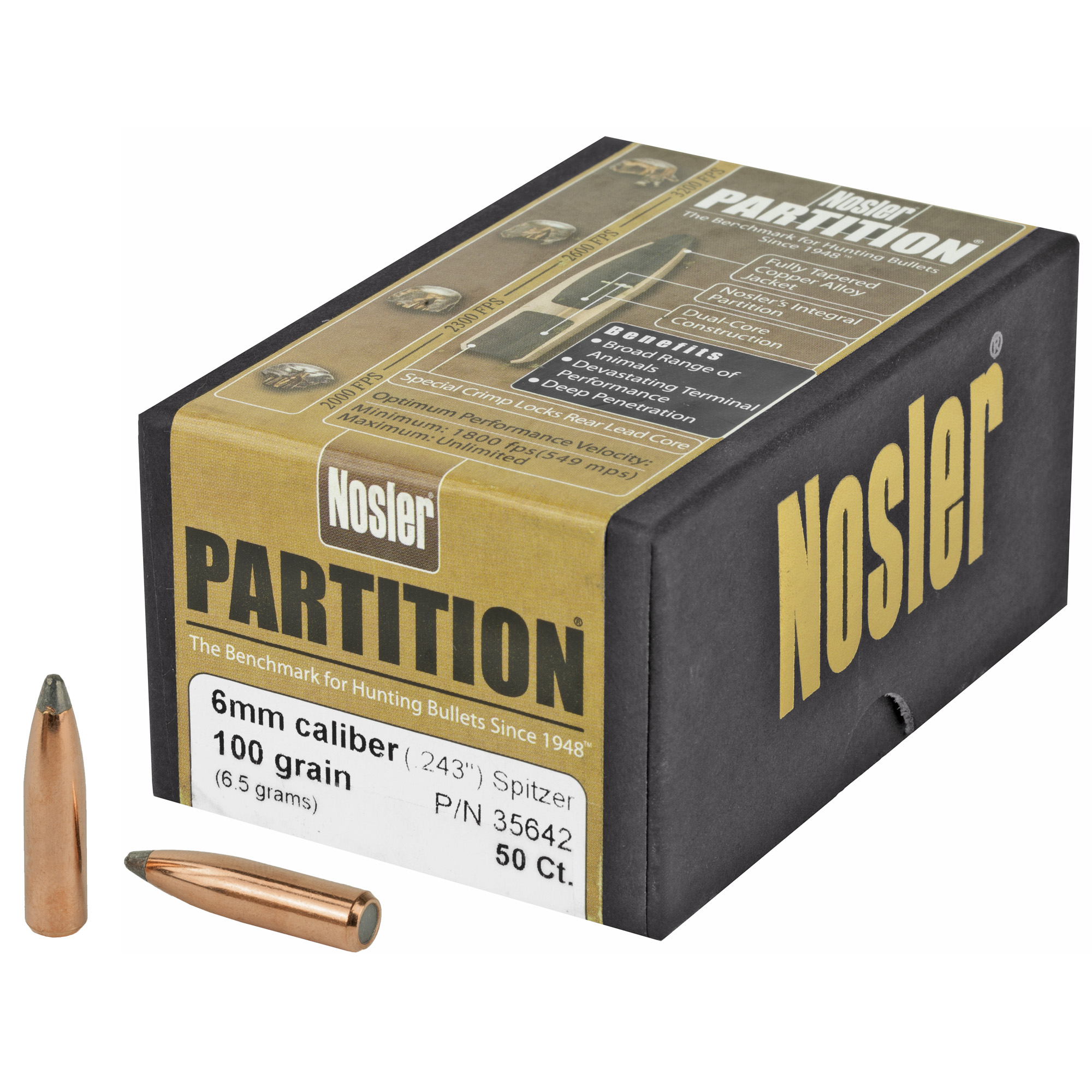 Nosler Partition 243 Caliber .243 100gr Lead and Copper – 50