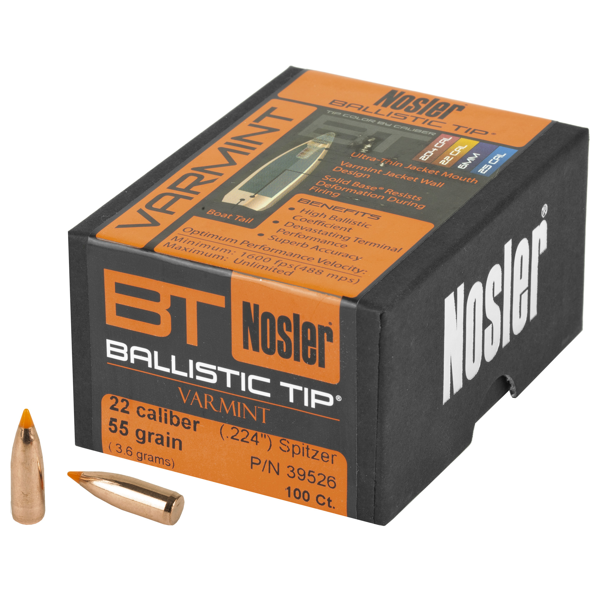 Nosler Ballistic Tip 22 Caliber .224 55gr Lead and Copper – 100