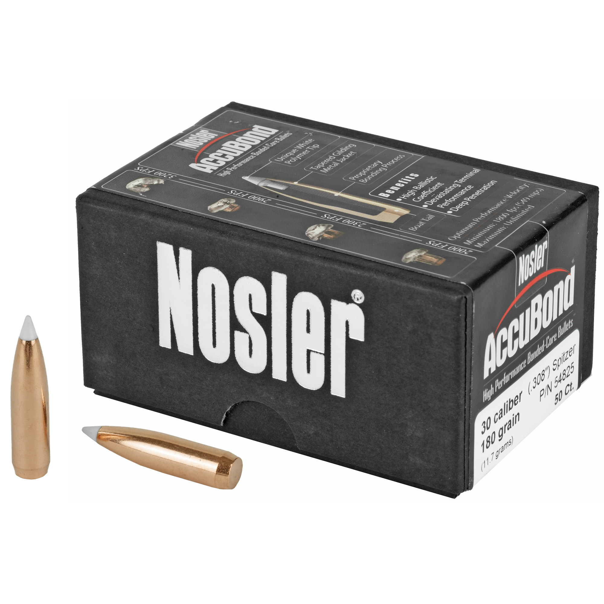 Nosler AccuBond 30 Caliber .308 180gr Copper, Alloy, Lead – 50