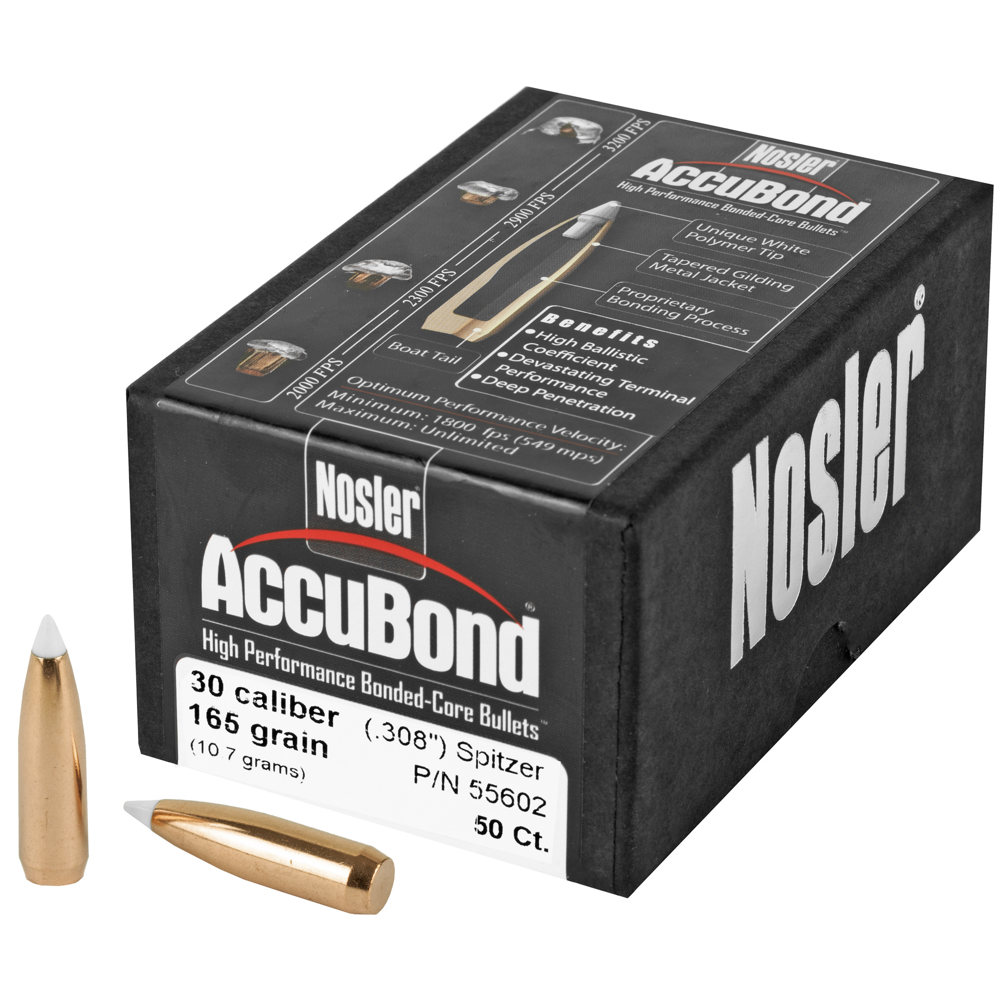 Nosler AccuBond 30 Caliber .308 165gr Copper, Alloy, Lead – 50