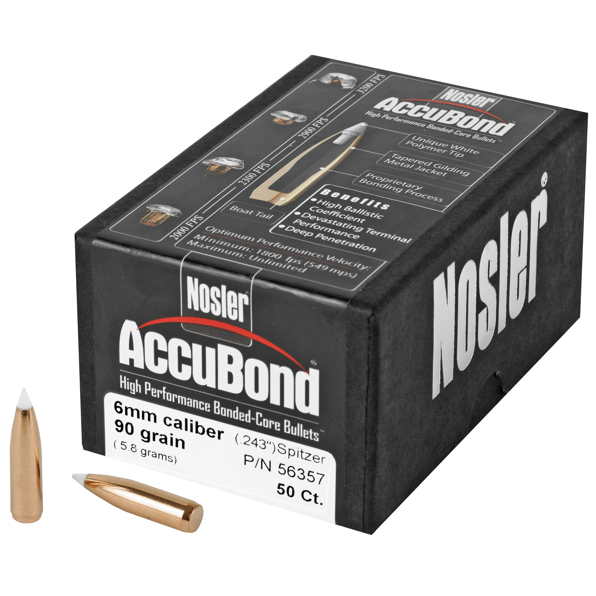 Nosler AccuBond 243 Caliber .243 90gr Copper, Alloy, Lead – 50