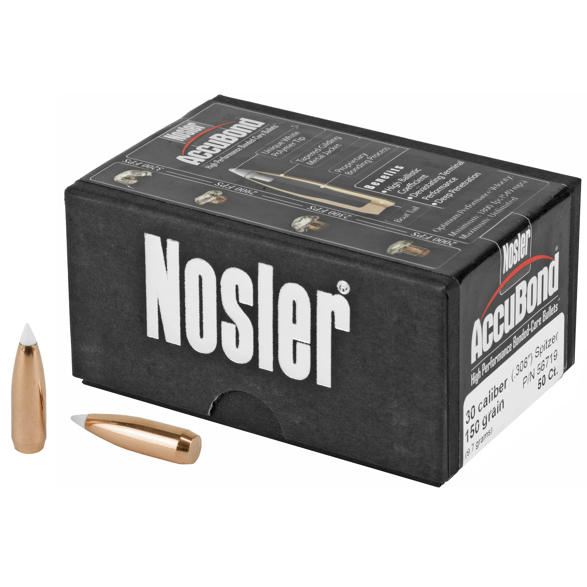 Nosler AccuBond 30 Caliber .308 150gr Copper, Alloy, Lead – 50