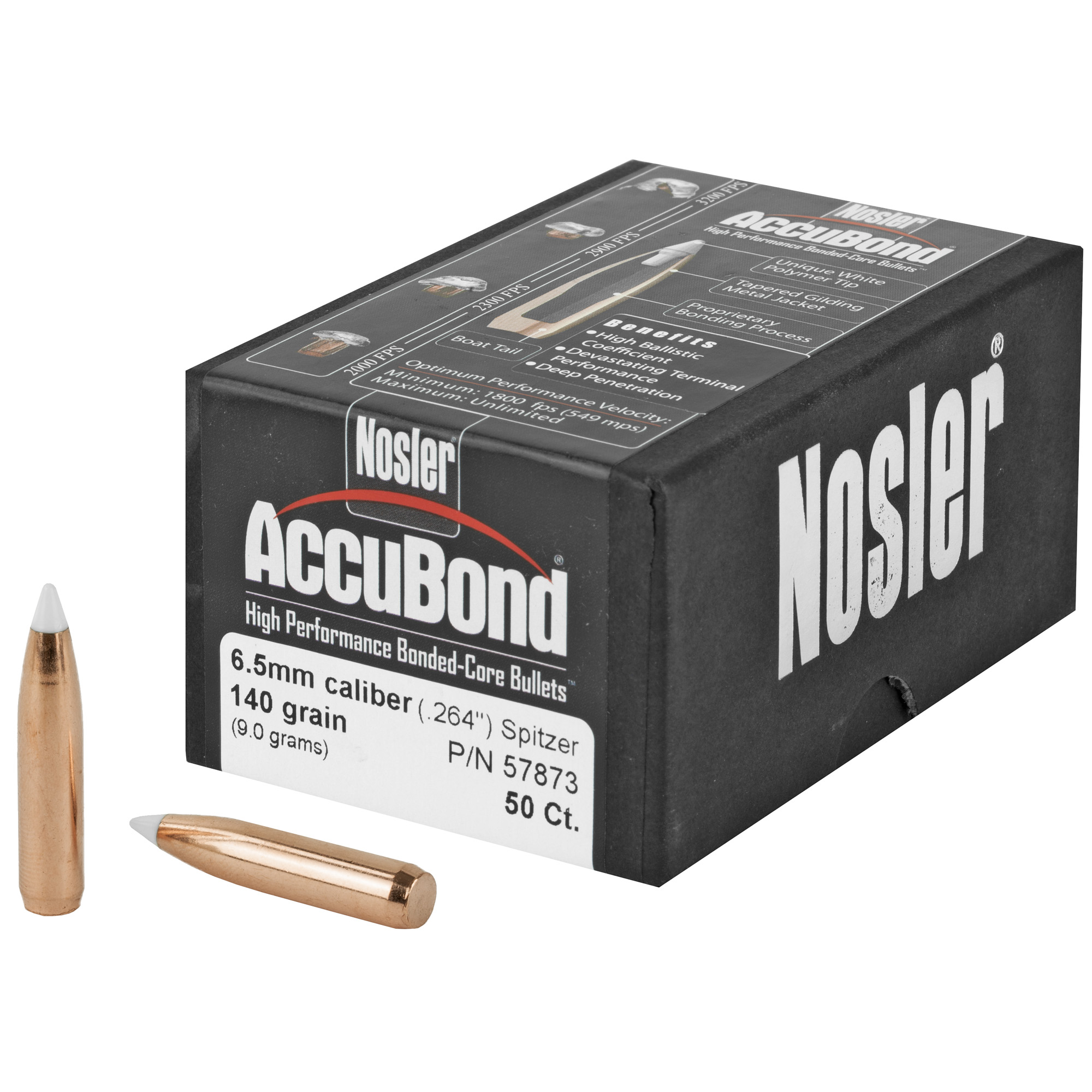 Nosler AccuBond 6.5MM .264 140gr Copper, Alloy, Lead – 50