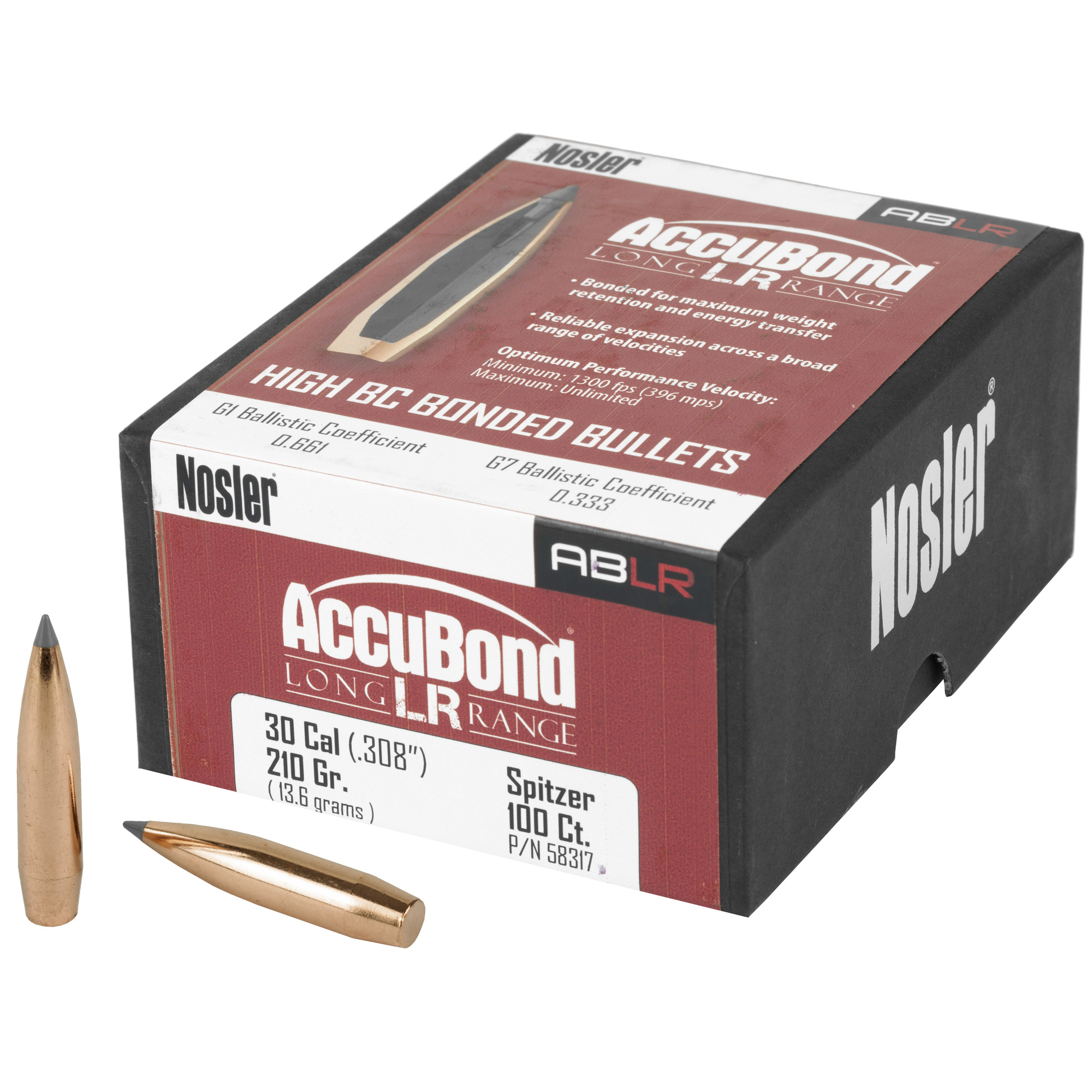 Nosler AccuBond Long Range 30 Caliber .308 210gr Copper, Alloy, Lead – 100