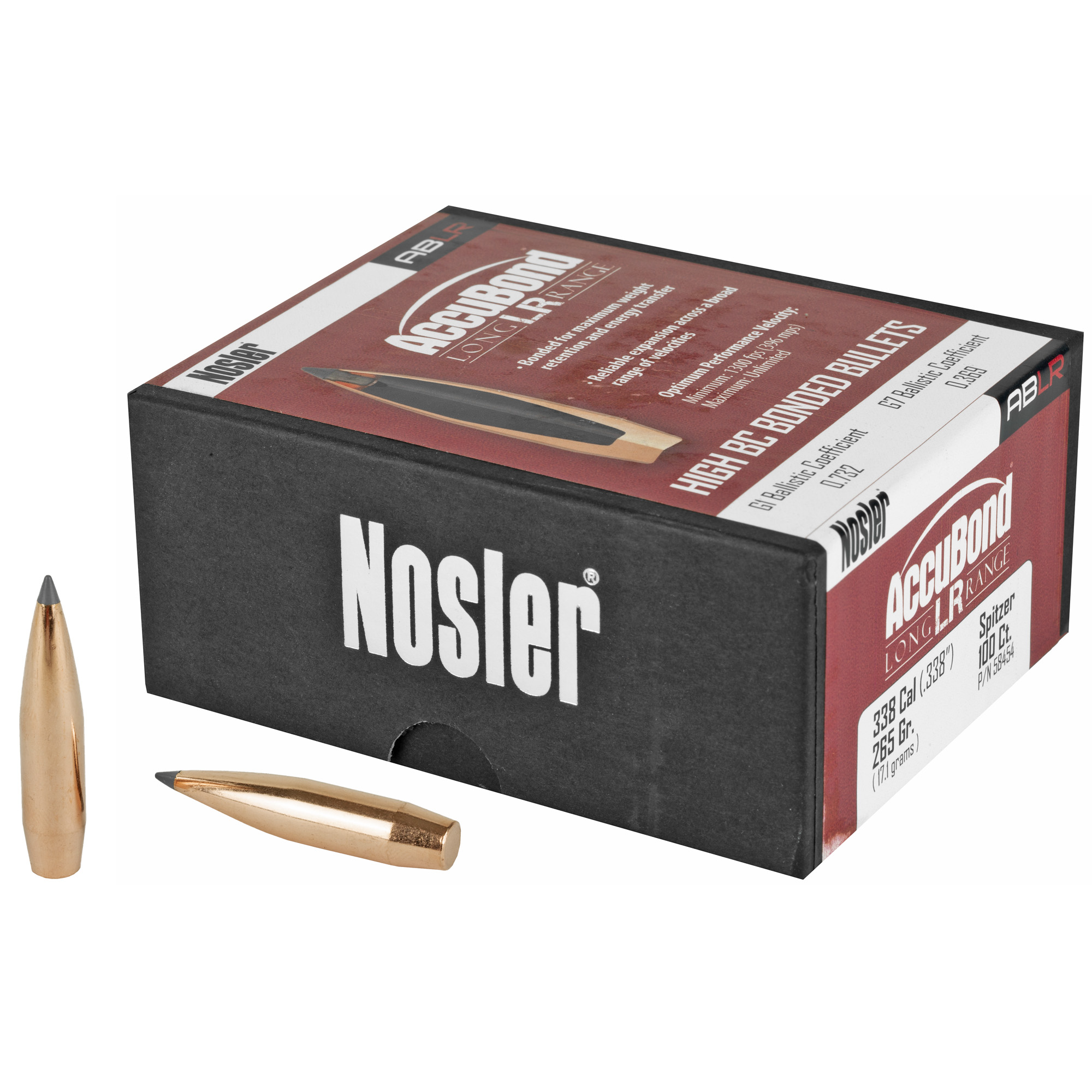 Nosler AccuBond Long Range 338 Caliber .338 265gr Copper, Alloy, Lead – 100