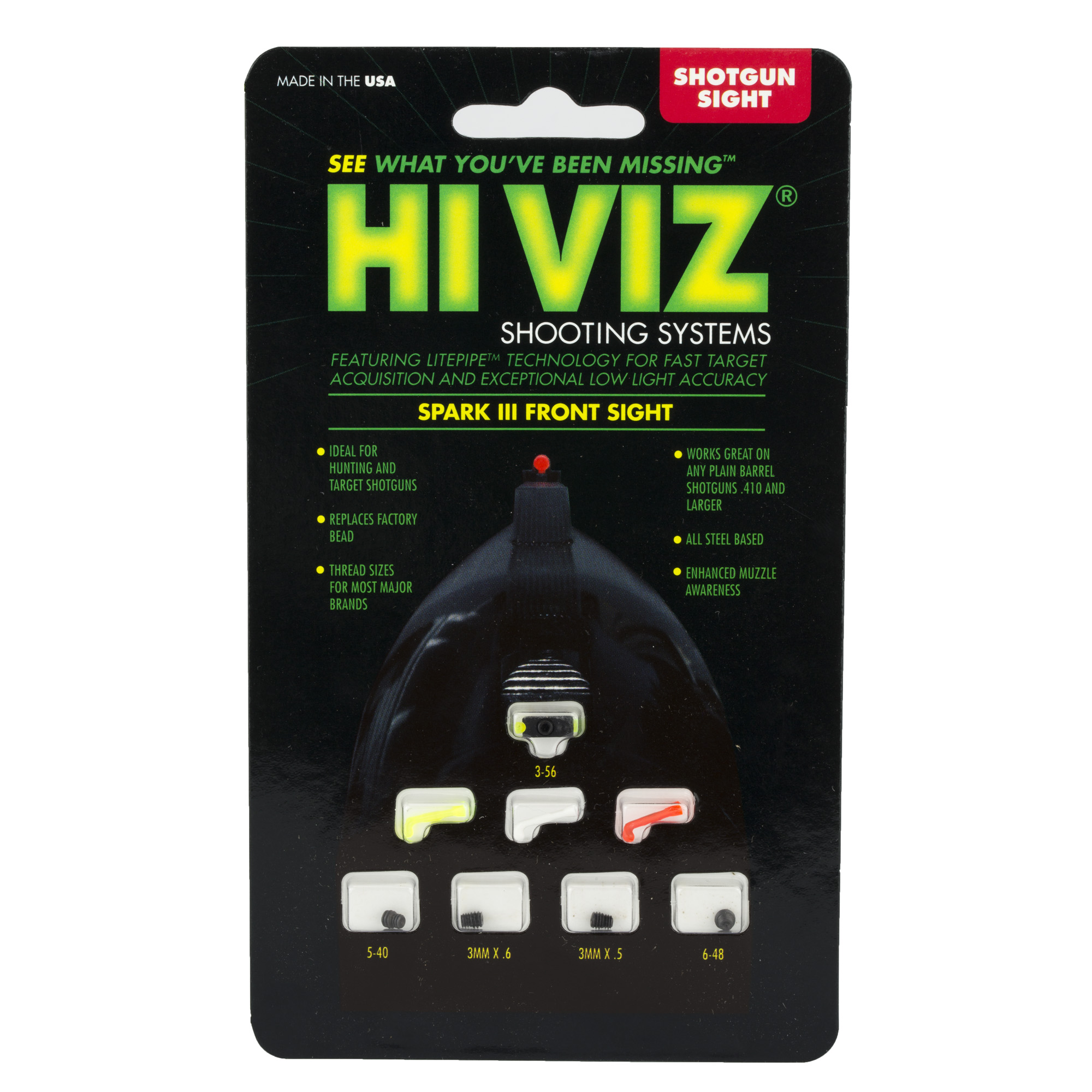 Hi-Viz Removable Front Bead Spark III Sight – Green, Red, White