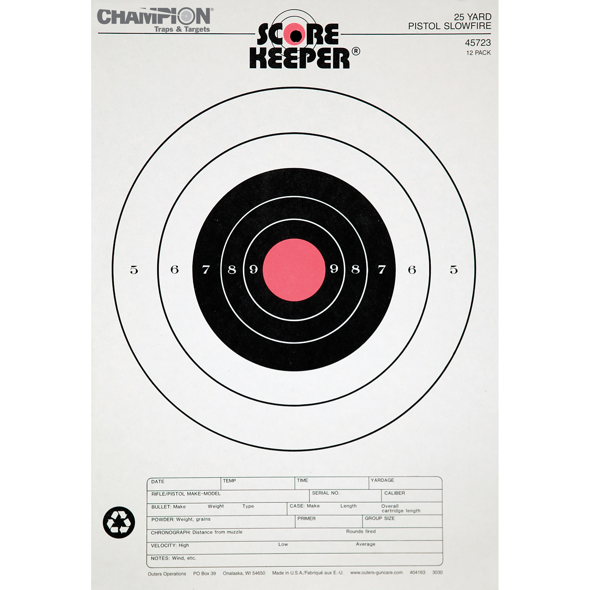 Champion Traps & Targets Orange Bullseye Scorekeeper – 12/Pack