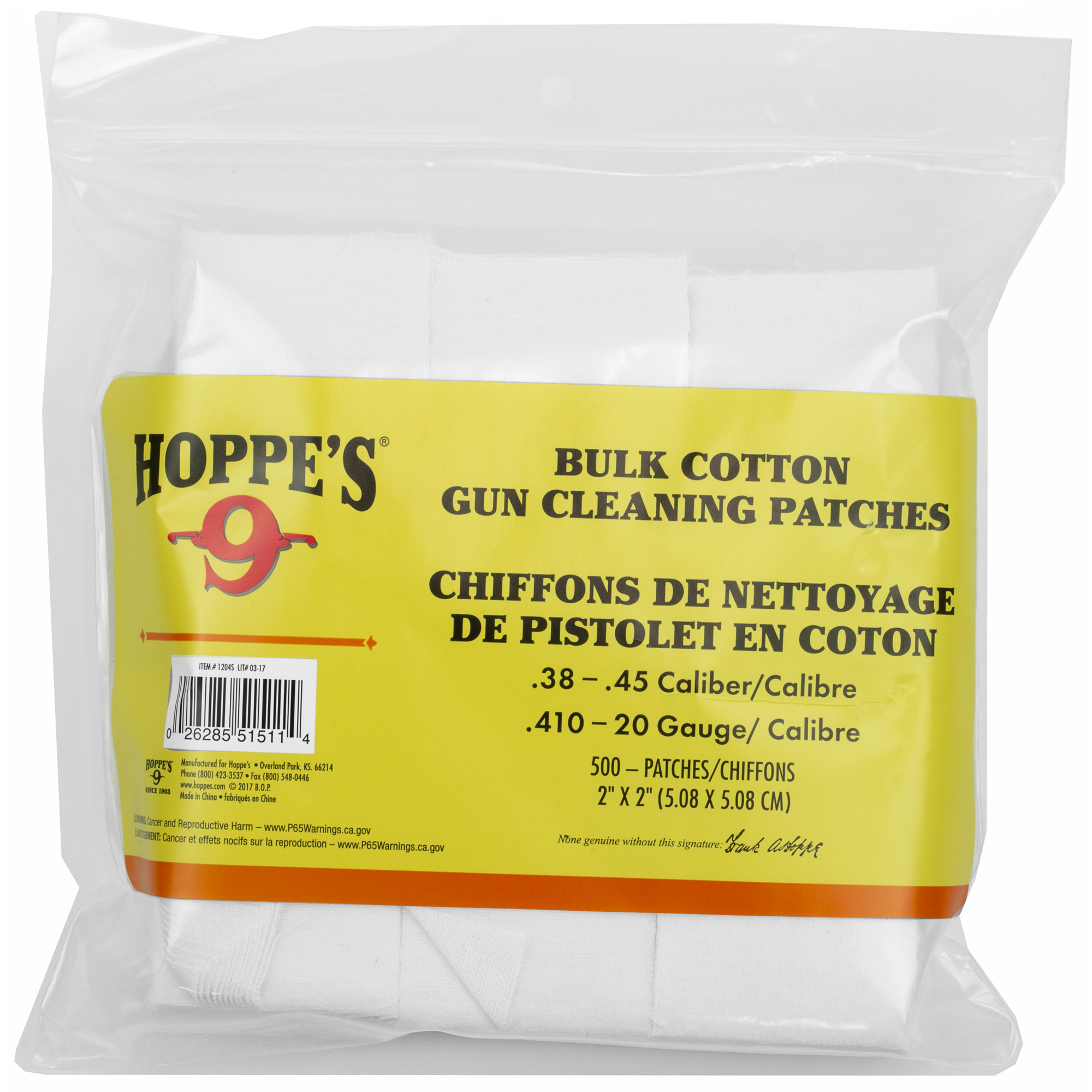 Hoppe’s 38-45 Caliber Cleaning Patches