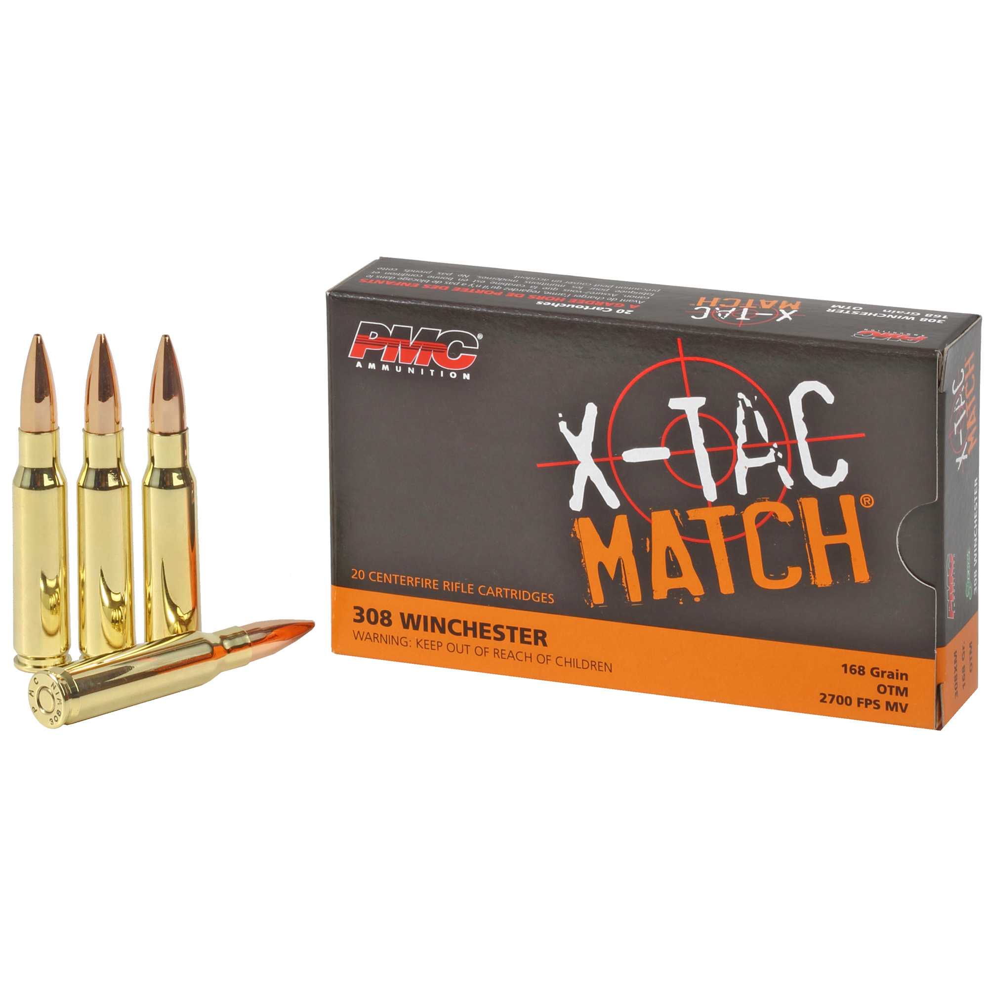 PMC XTAC Match 308 Winchester 168gr Open Tip Match – 20rd