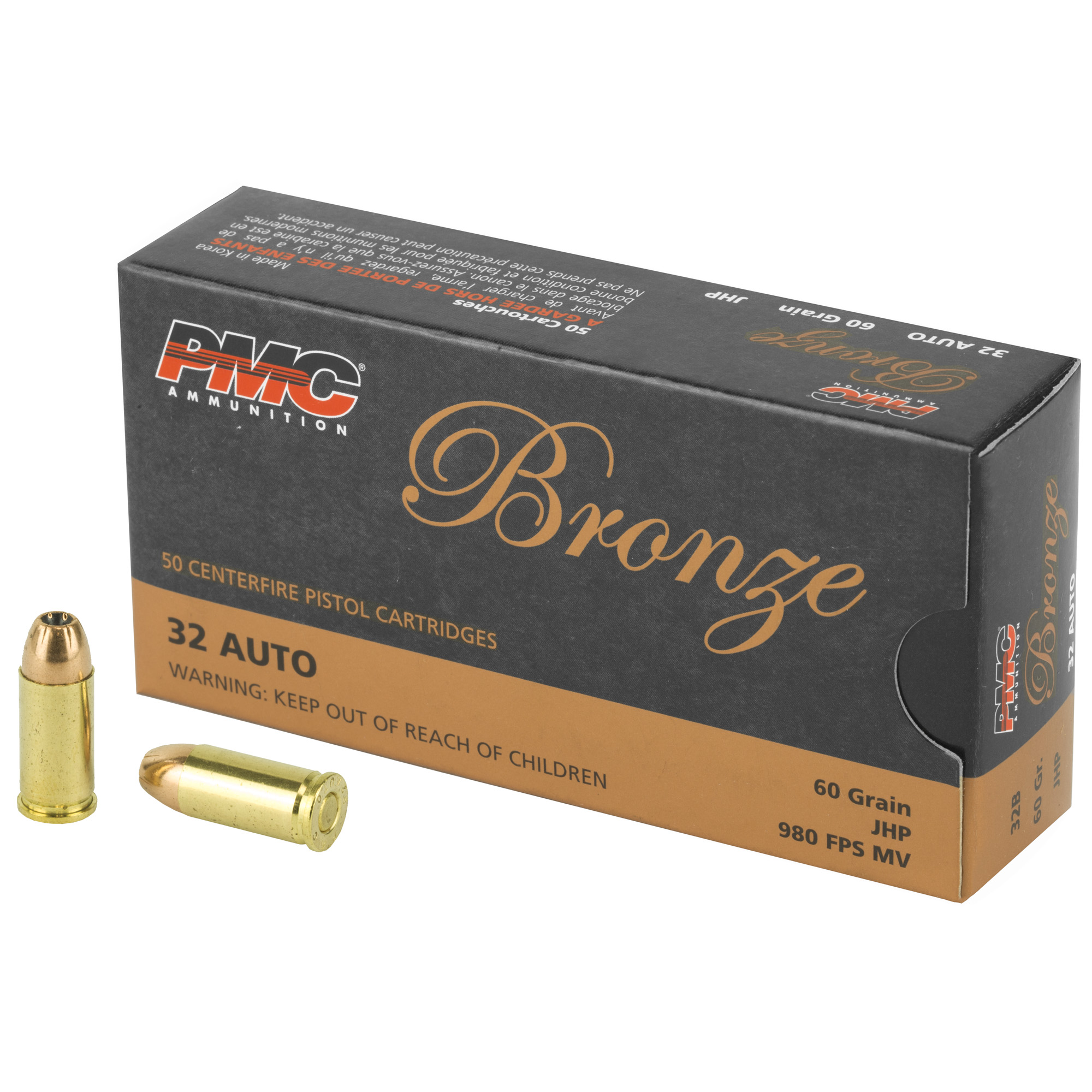 PMC Bronze 32 ACP 60gr Jacketed Hollow Point – 50rd