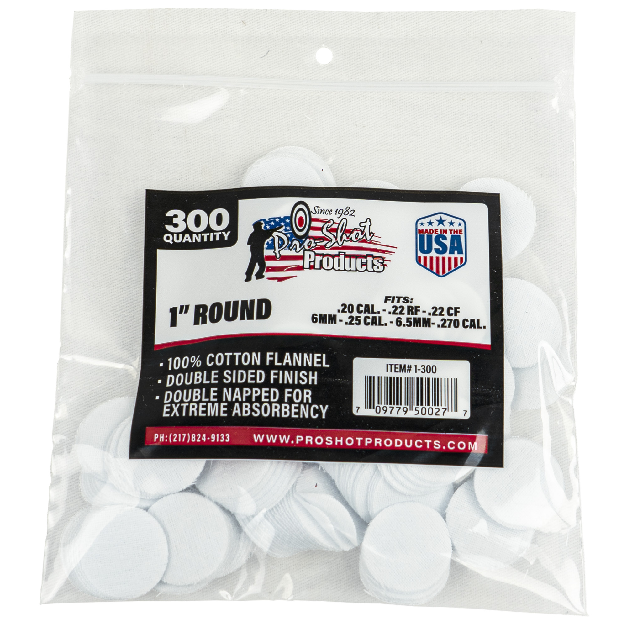 Pro-Shot Products .22-.270 Caliber Patch 1″ – 300/Pack