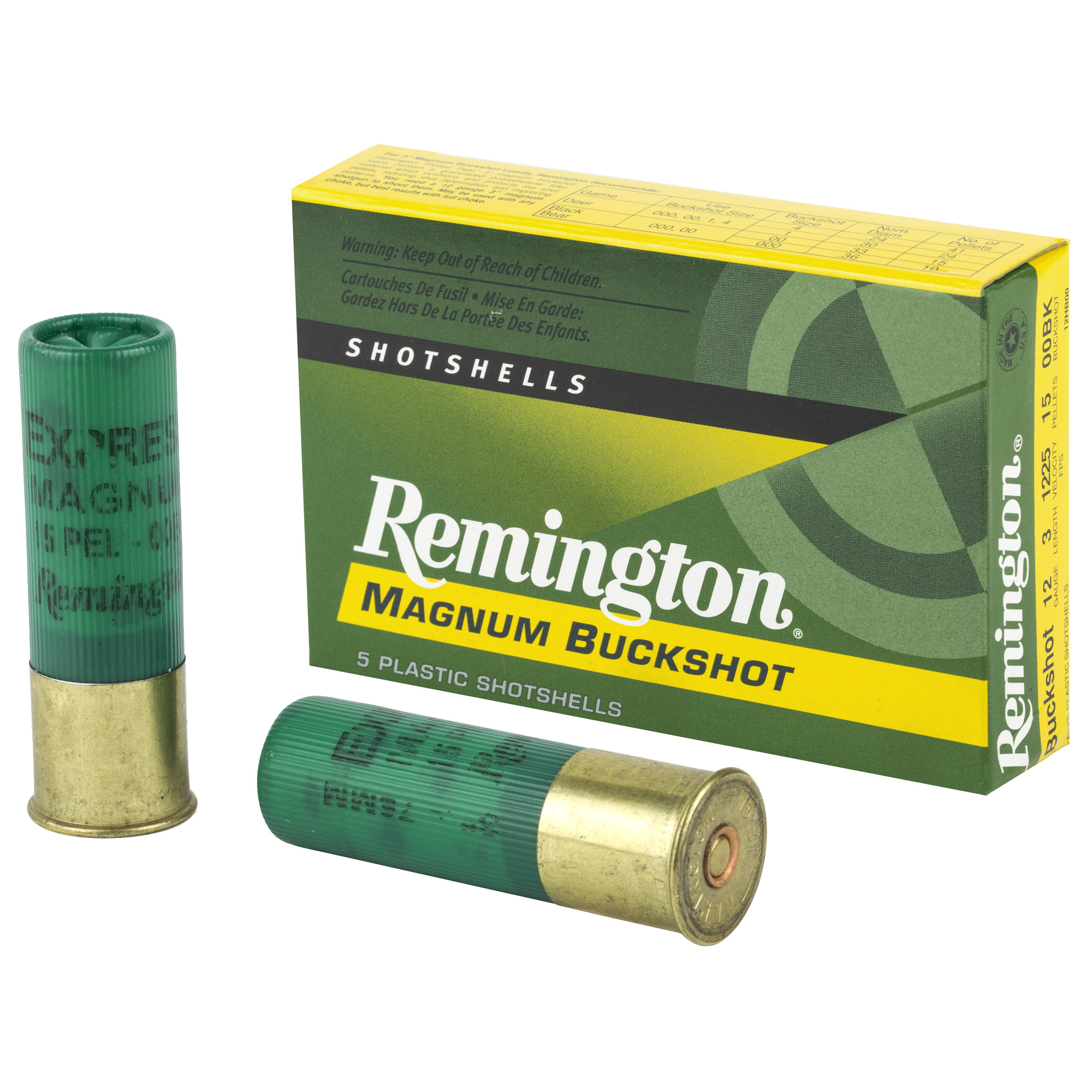 Remington Express Mag 12 Gauge 3″ 15 Pellets 00 Buck Buckshot – 5rd