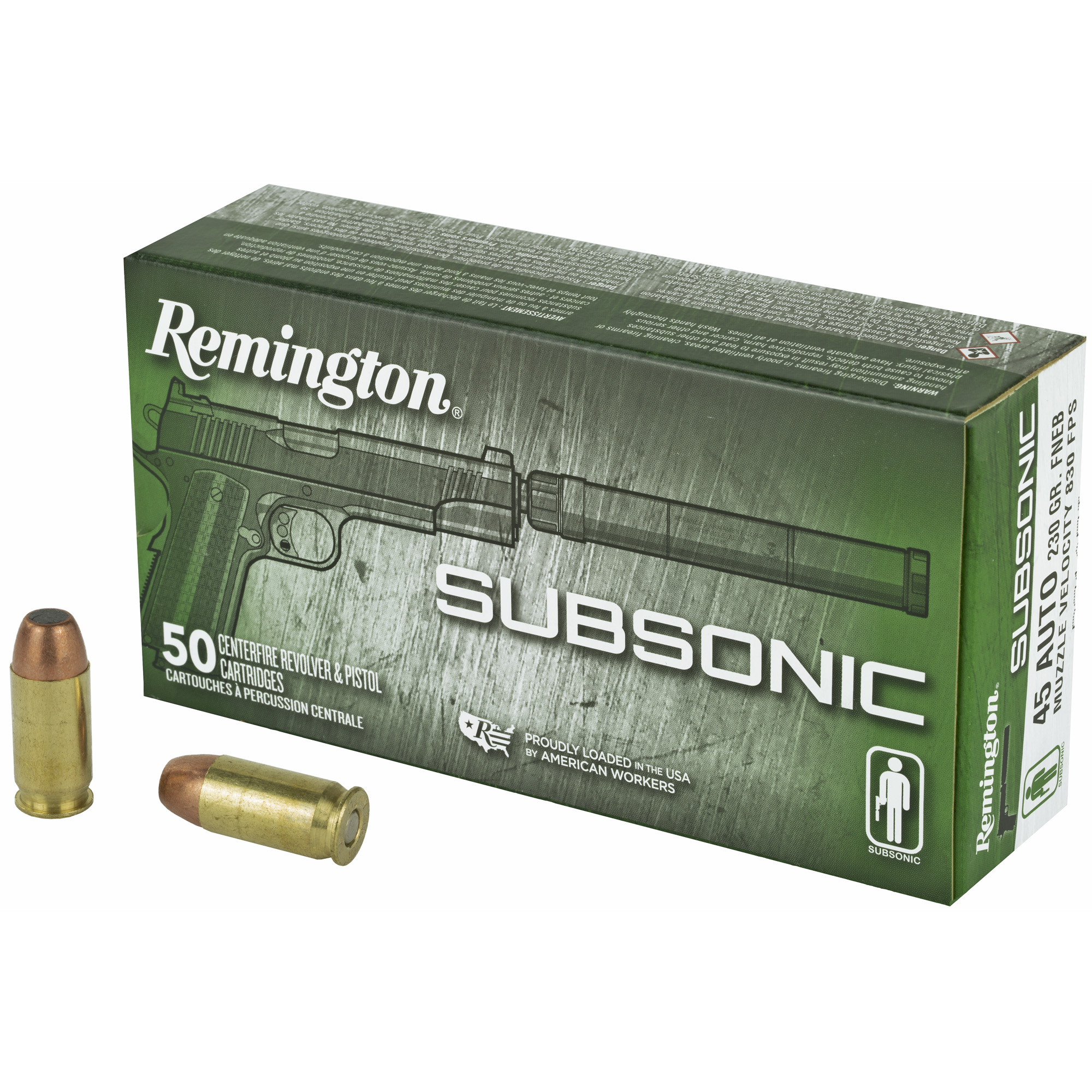 Remington Subsonic 45 ACP 230gr Flat Nose – 50rd