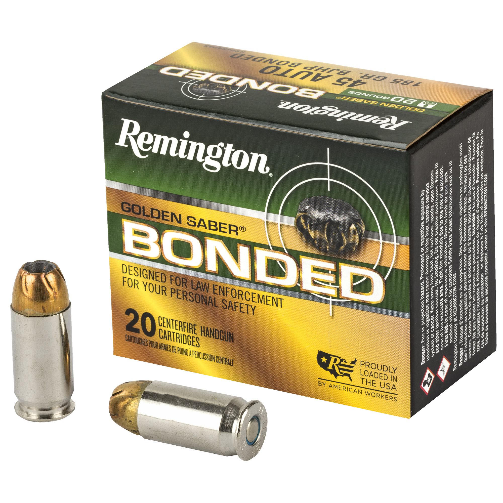 Remington Golden Saber 45 ACP 185gr Brass Jacketed Hollow Point – 20rd