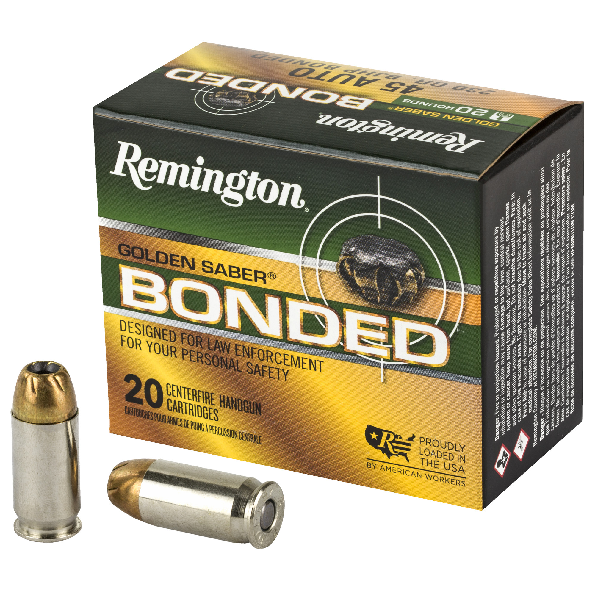 Remington Golden Saber 45 ACP 230gr Brass Jacketed Hollow Point – 20rd