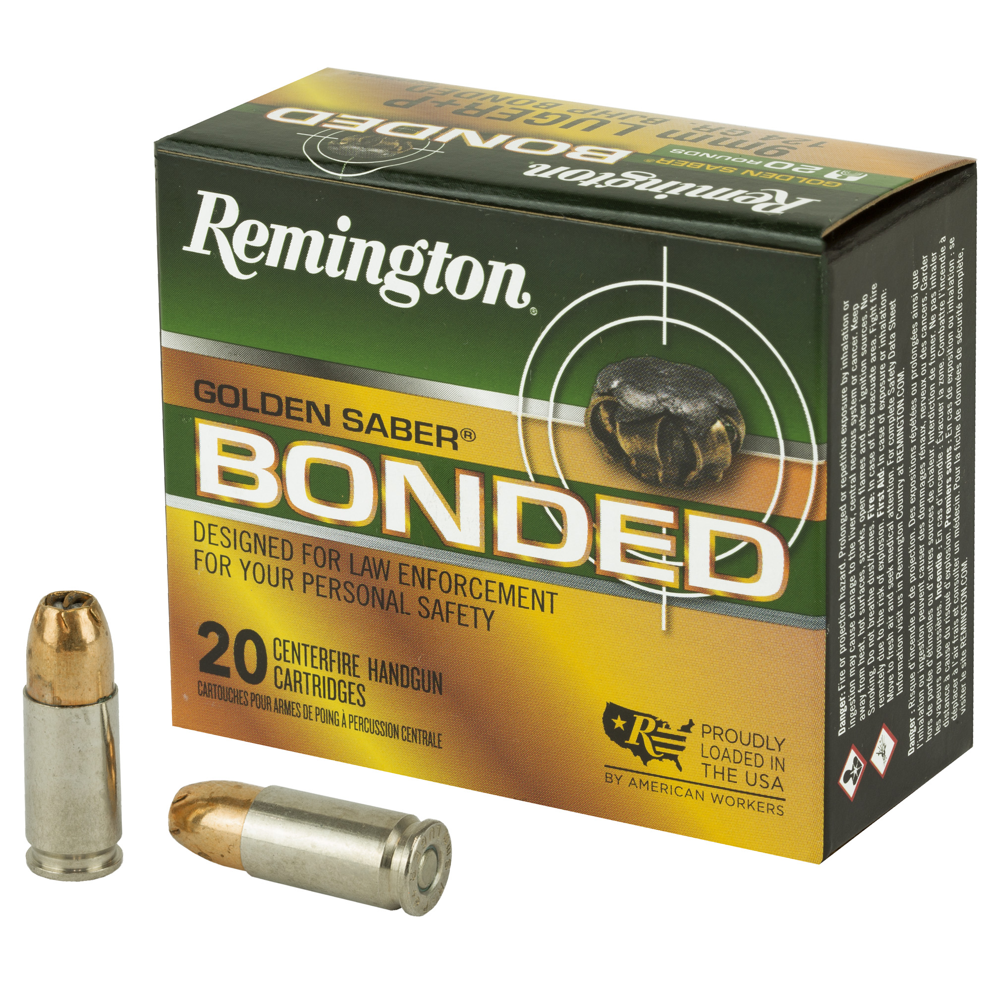 Remington Golden Saber 9mm 124gr Brass Jacketed Hollow Point – 20rd