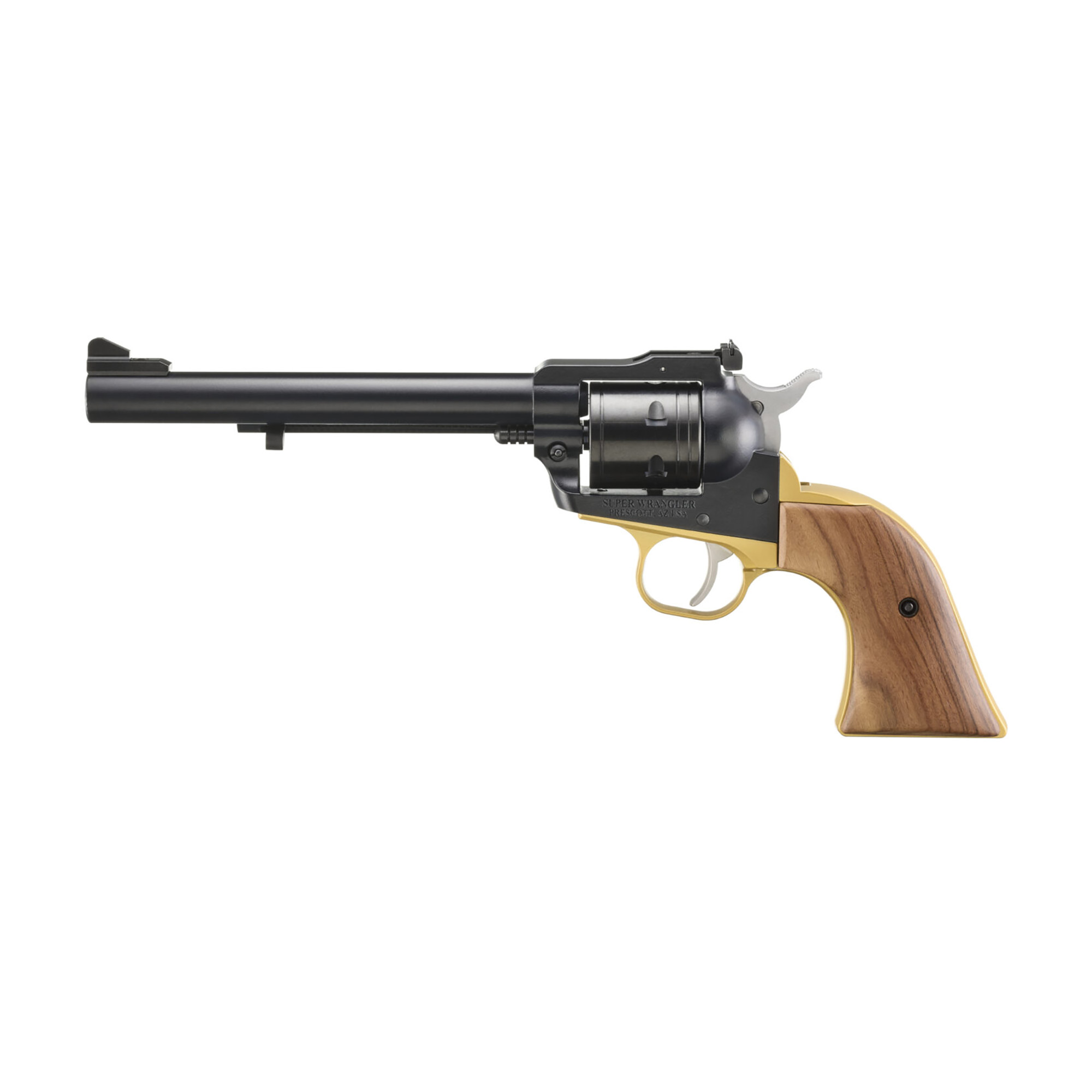 Ruger Super Wrangler Single Action 6.5″ 22 LR 22 WMR 6rd Adjustable Sights – Midnight Blue, Brass