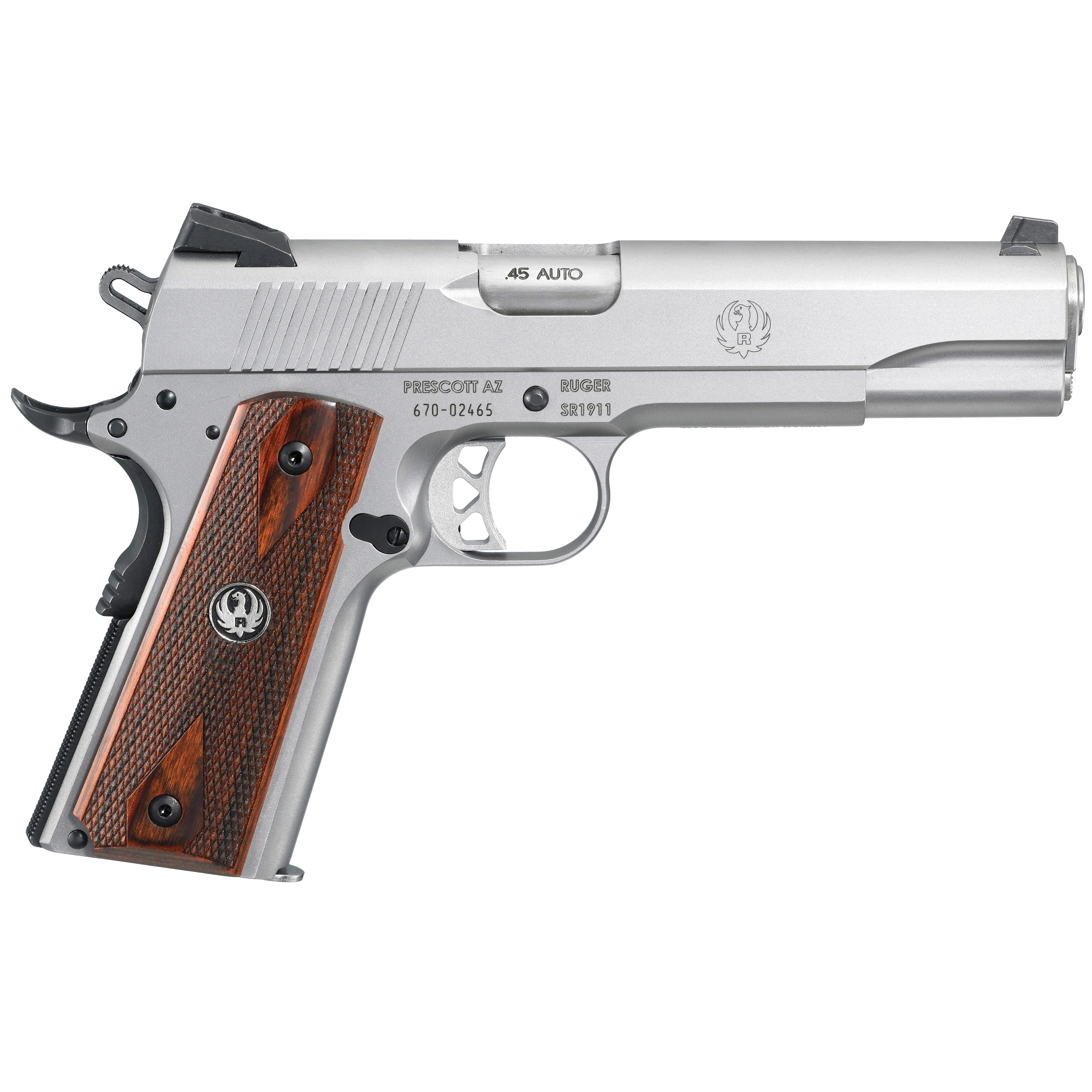 Ruger SR1911 5″ 45 ACP 8rd Drift Adjustable Novak 3 Dot – Silver