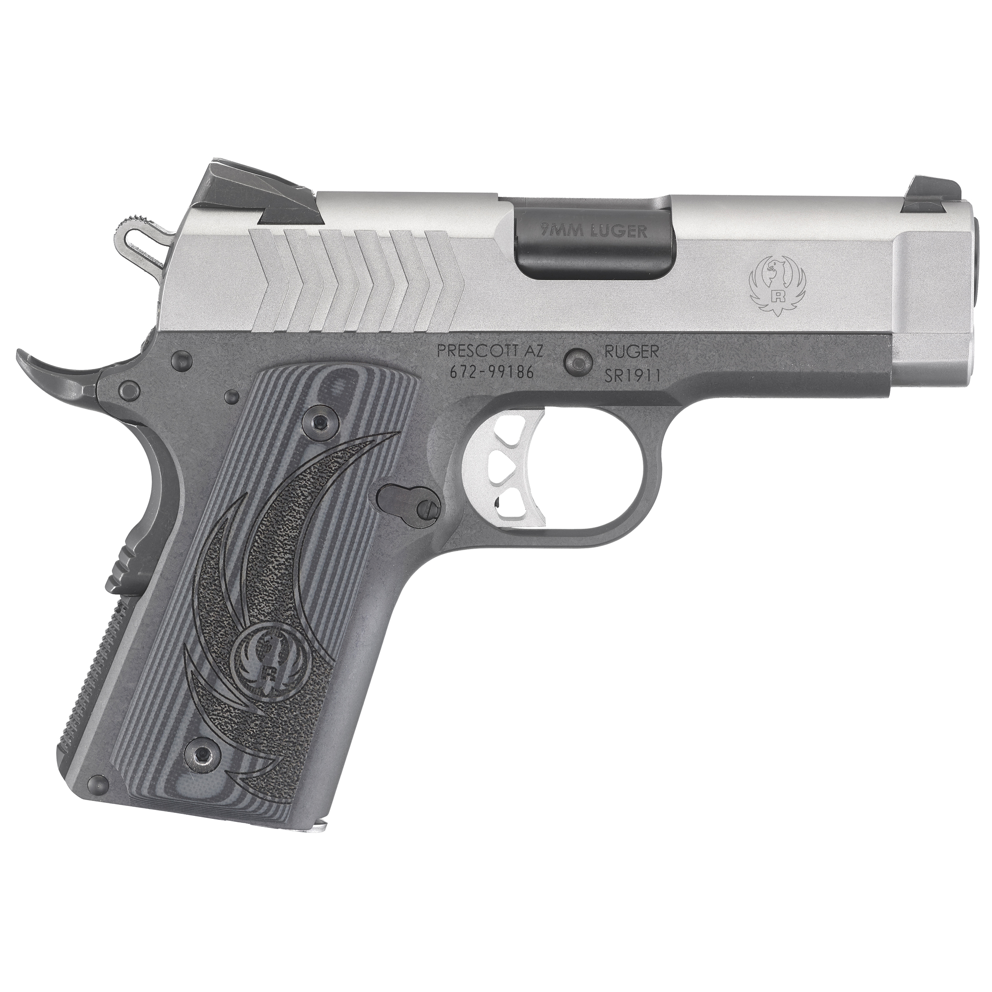 Ruger SR1911 3.6″ 9mm 8rd 3 Dot – Gray, Silver