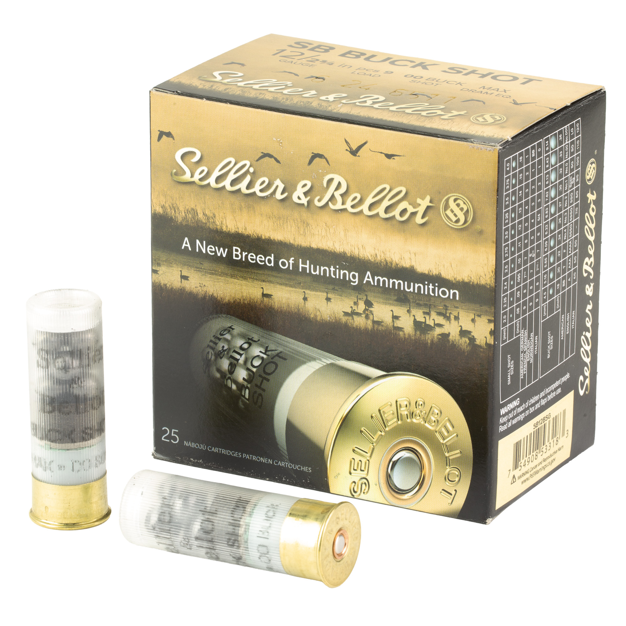 Sellier & Bellot Shotshell 12 Gauge 2.75″ 00 Buck Buckshot – 25rd