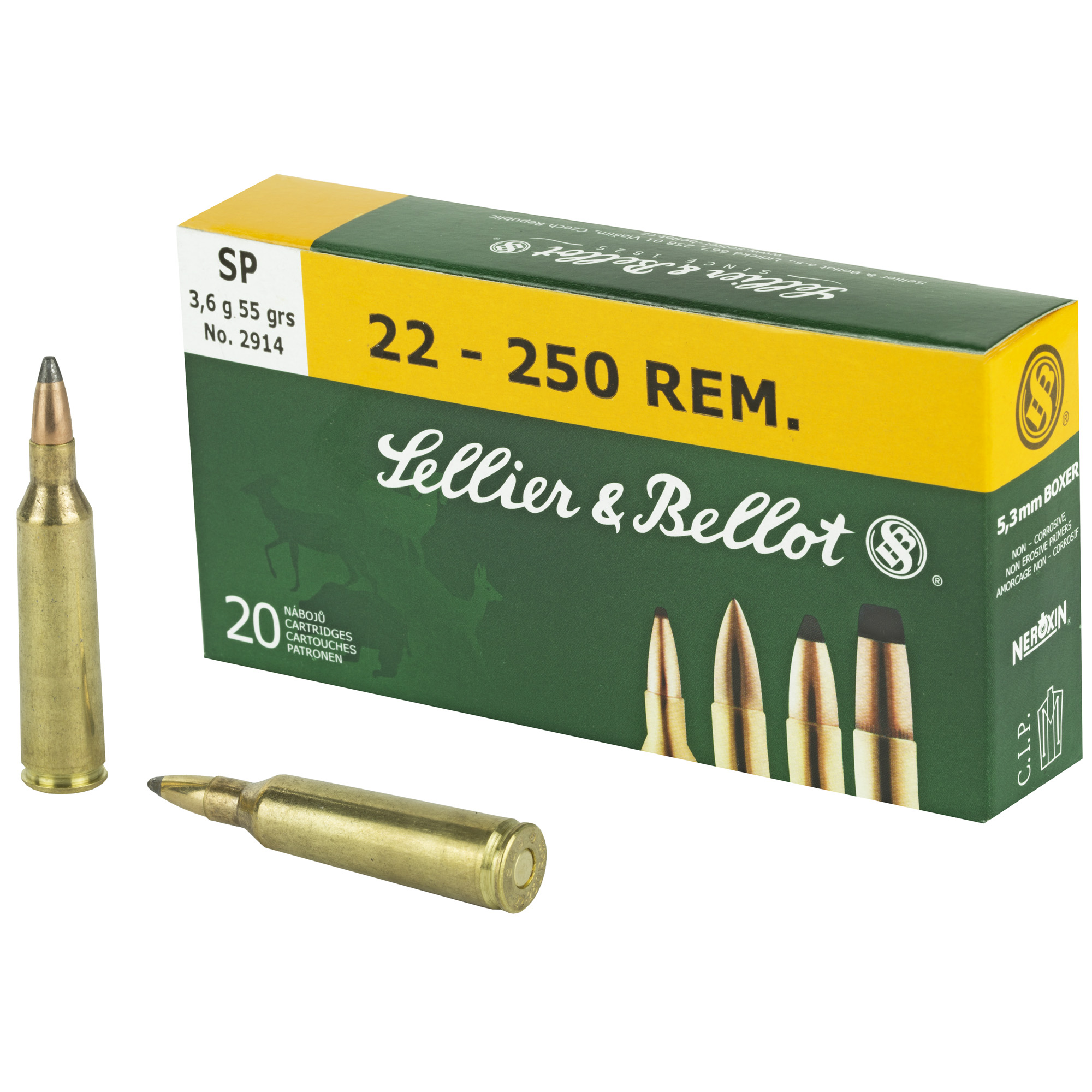 Sellier & Bellot Rifle 22-250 Remington 55gr Soft Point – 20rd