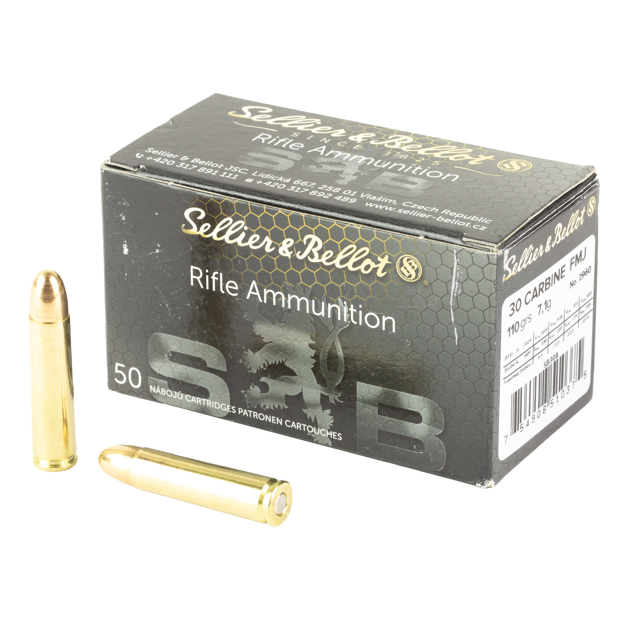 Sellier & Bellot Rifle 30 Carbine 110gr Full Metal Jacket – 50rd