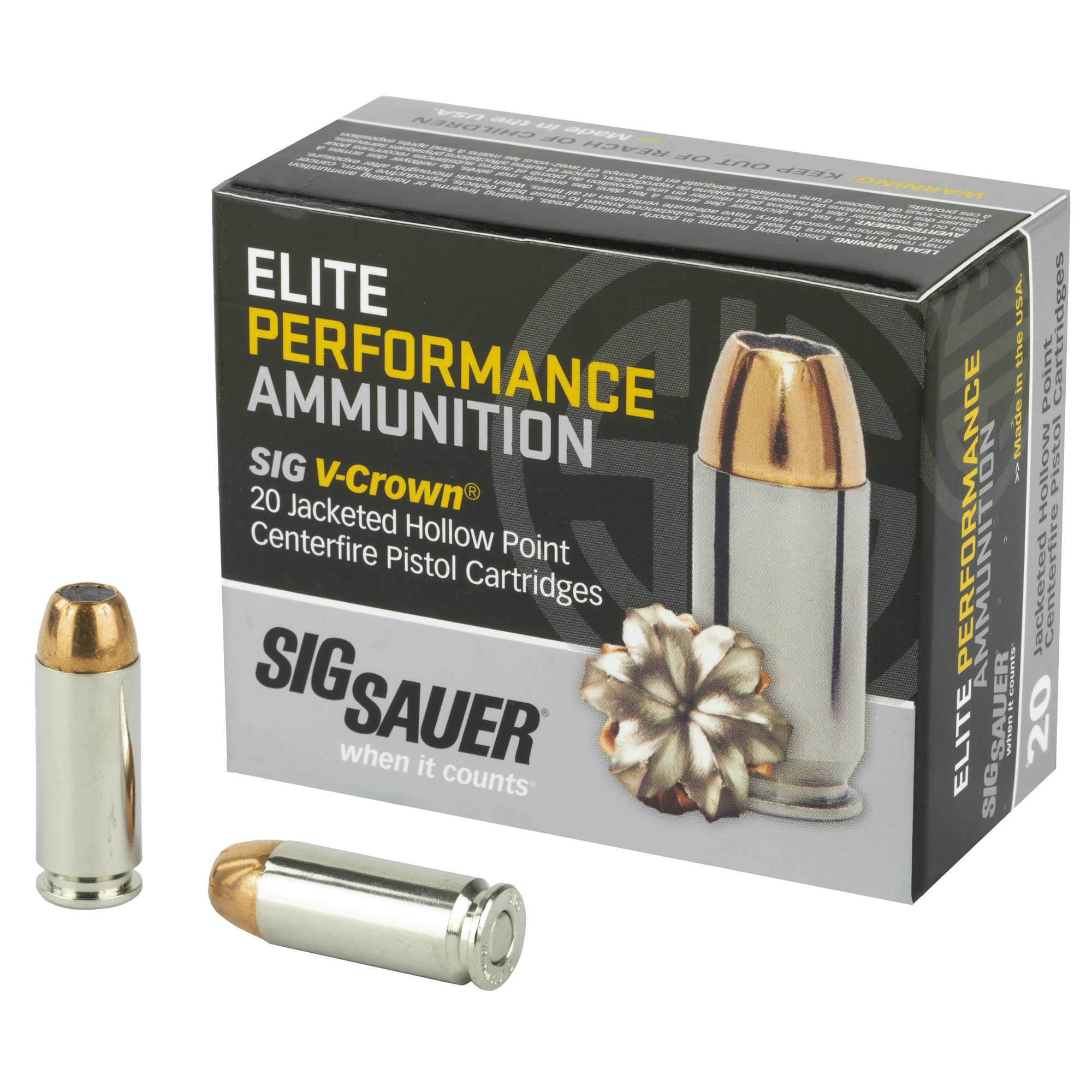 Sig Sauer Elite Performance V-Crown 10mm 180gr Jacketed Hollow Point – 20rd