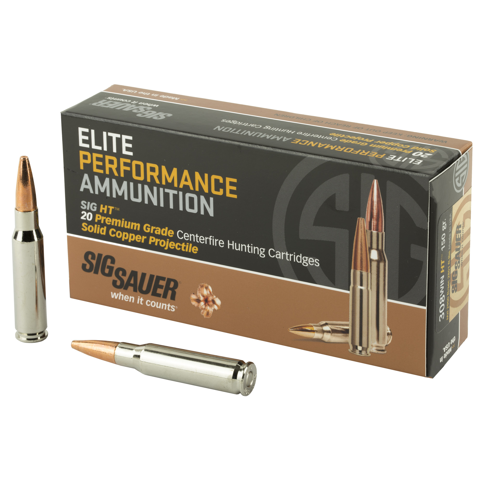 Sig Sauer Elite Performance Hunting 308 Winchester California Certified Nonlead Ammunition 150gr Copper – 20rd