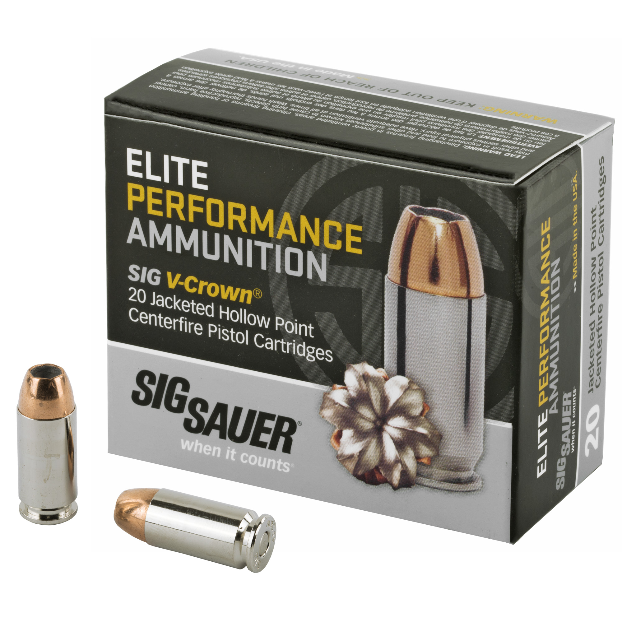 Sig Sauer Elite Performance V-Crown 40 S&W 180gr Jacketed Hollow Point – 20rd