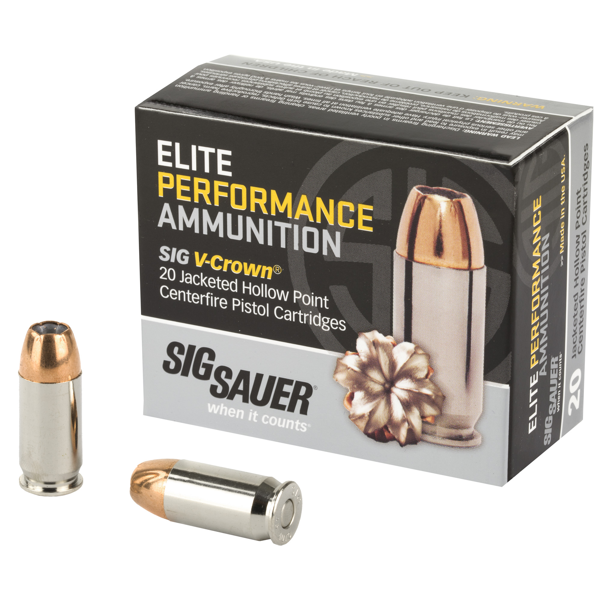 Sig Sauer Elite Performance V-Crown 45 ACP 185gr Jacketed Hollow Point – 20rd