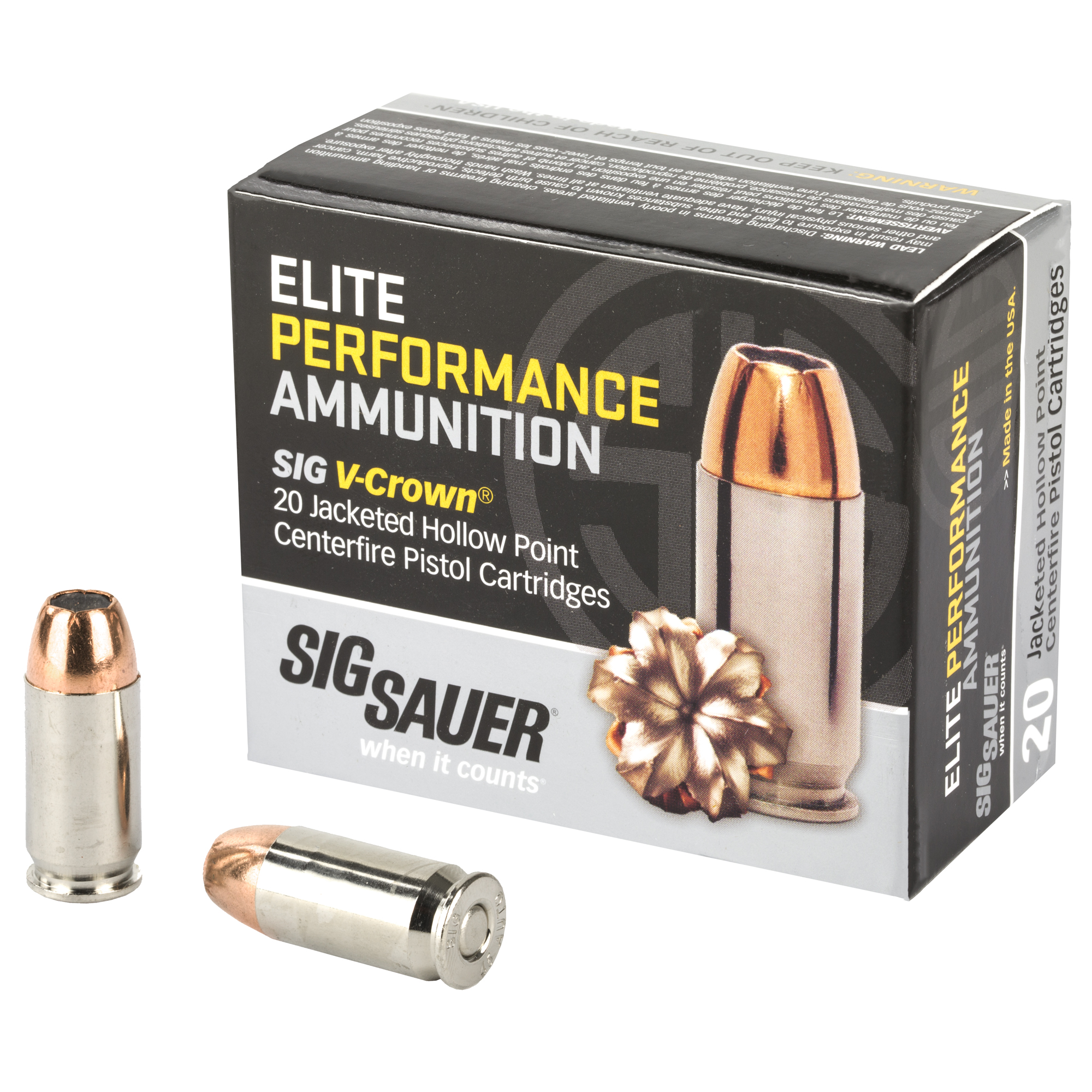 Sig Sauer Elite Performance V-Crown 45 ACP 200gr Jacketed Hollow Point – 20rd