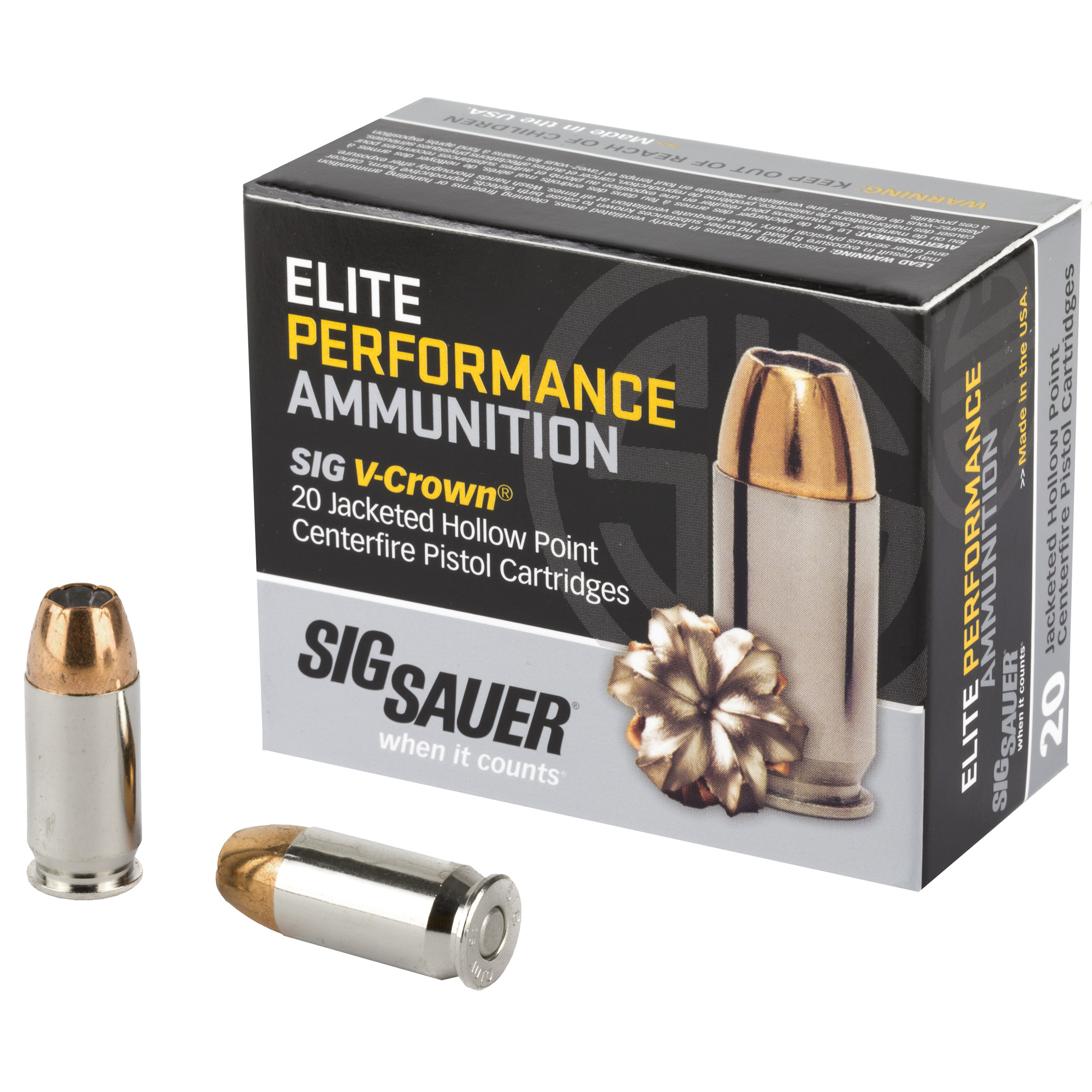 Sig Sauer Elite Performance V-Crown 45 ACP 230gr Jacketed Hollow Point – 20rd