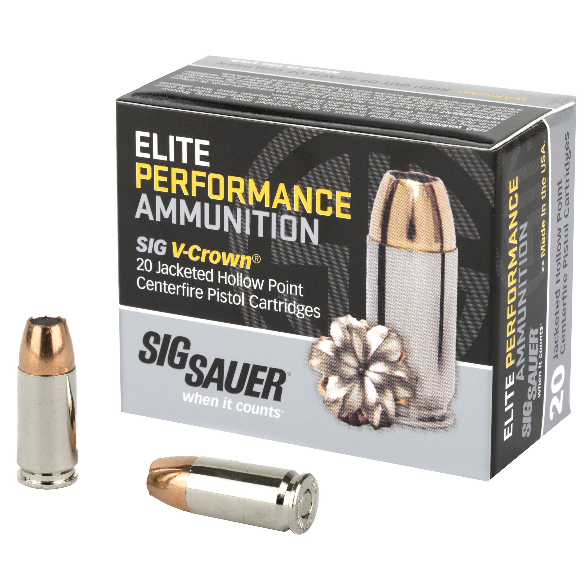 Sig Sauer Elite Performance V-Crown 9mm 115gr Jacketed Hollow Point – 20rd