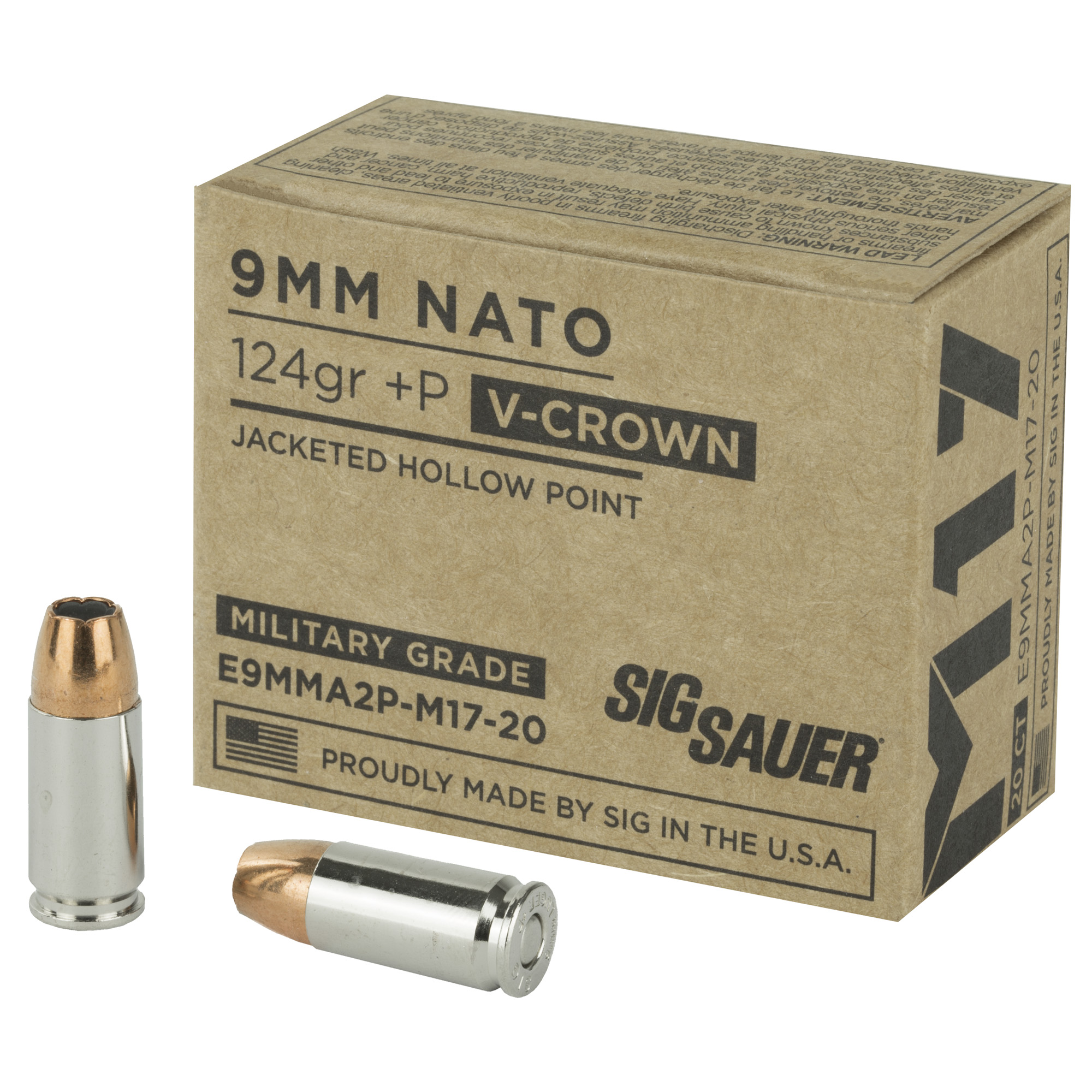 Sig Sauer V-Crown 9mm 124gr Jacketed Hollow Point – 20rd