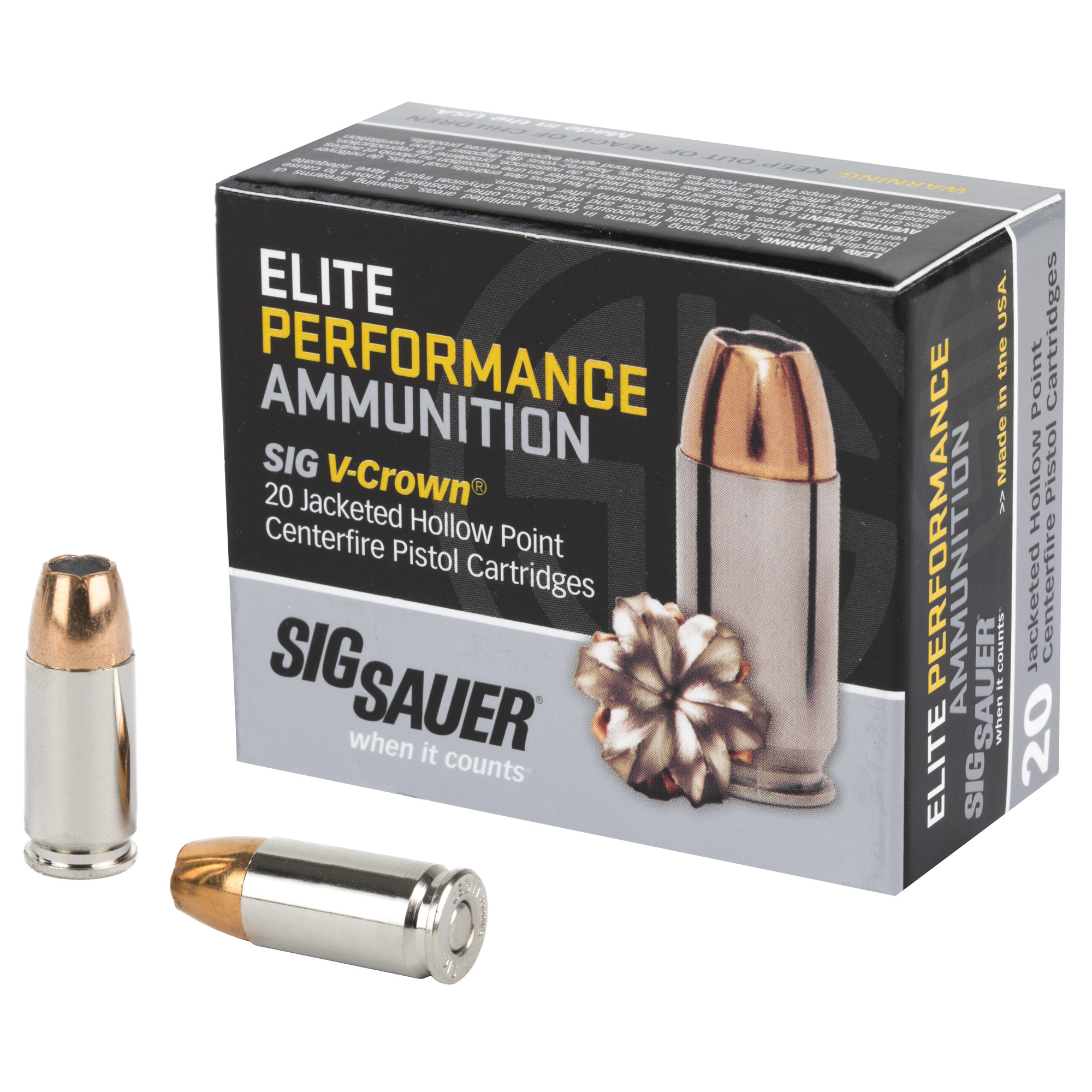 Sig Sauer Elite Performance V-Crown 9mm 147gr Jacketed Hollow Point – 20rd