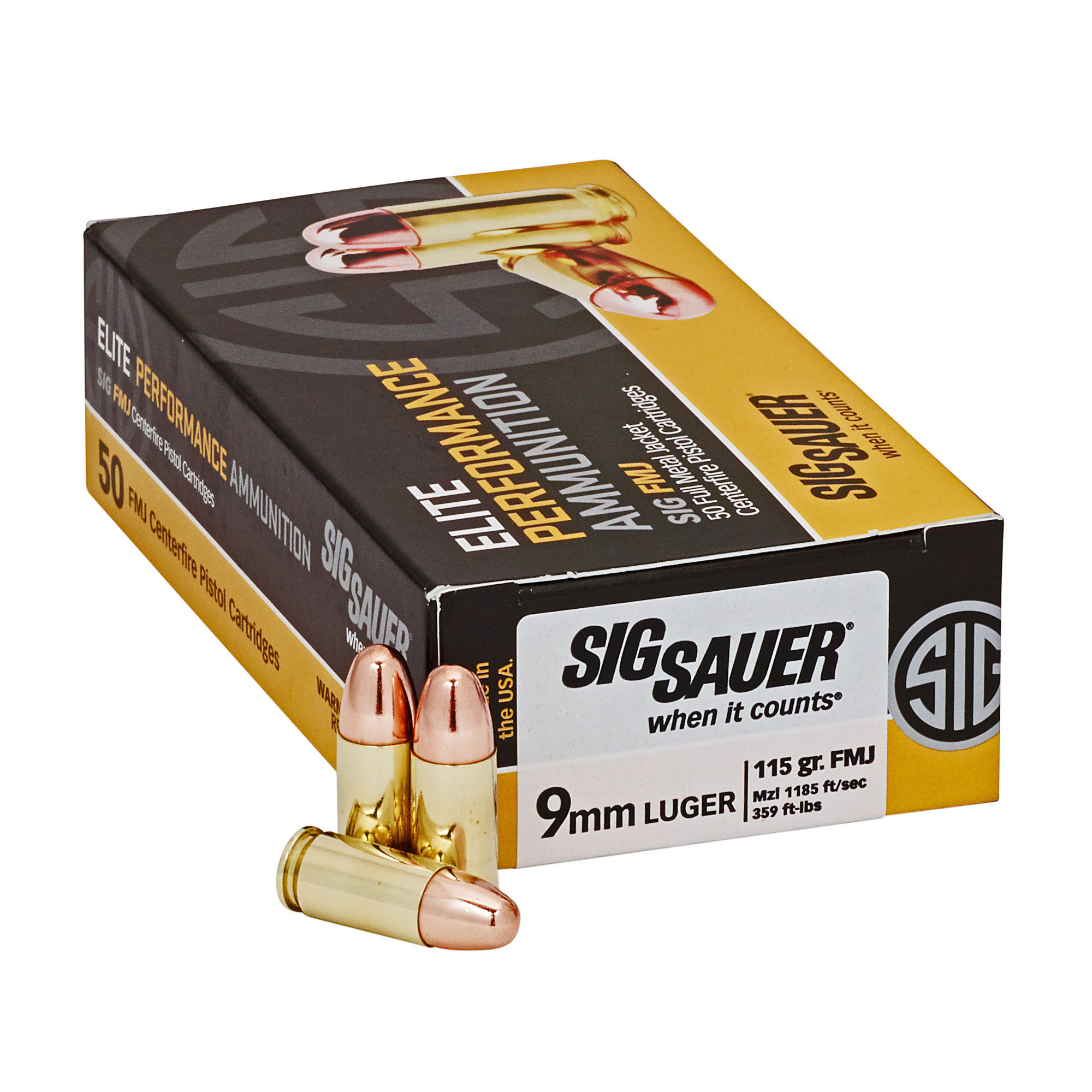 Sig Sauer Elite Performance Ball 9mm 115gr Full Metal Jacket – 50rd