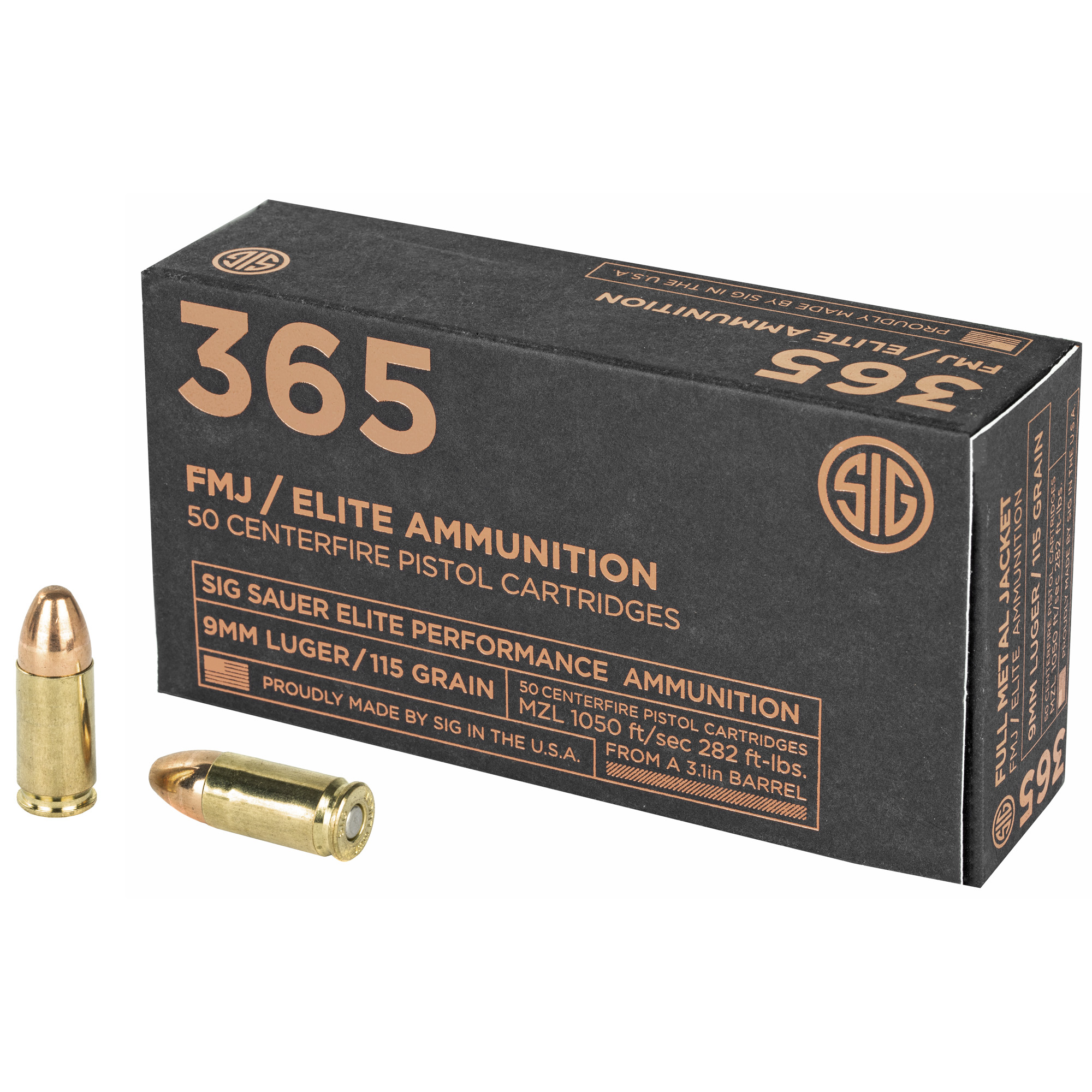 Sig Sauer Elite Performance Ball 9mm Low Recoil 115gr Full Metal Jacket – 50rd