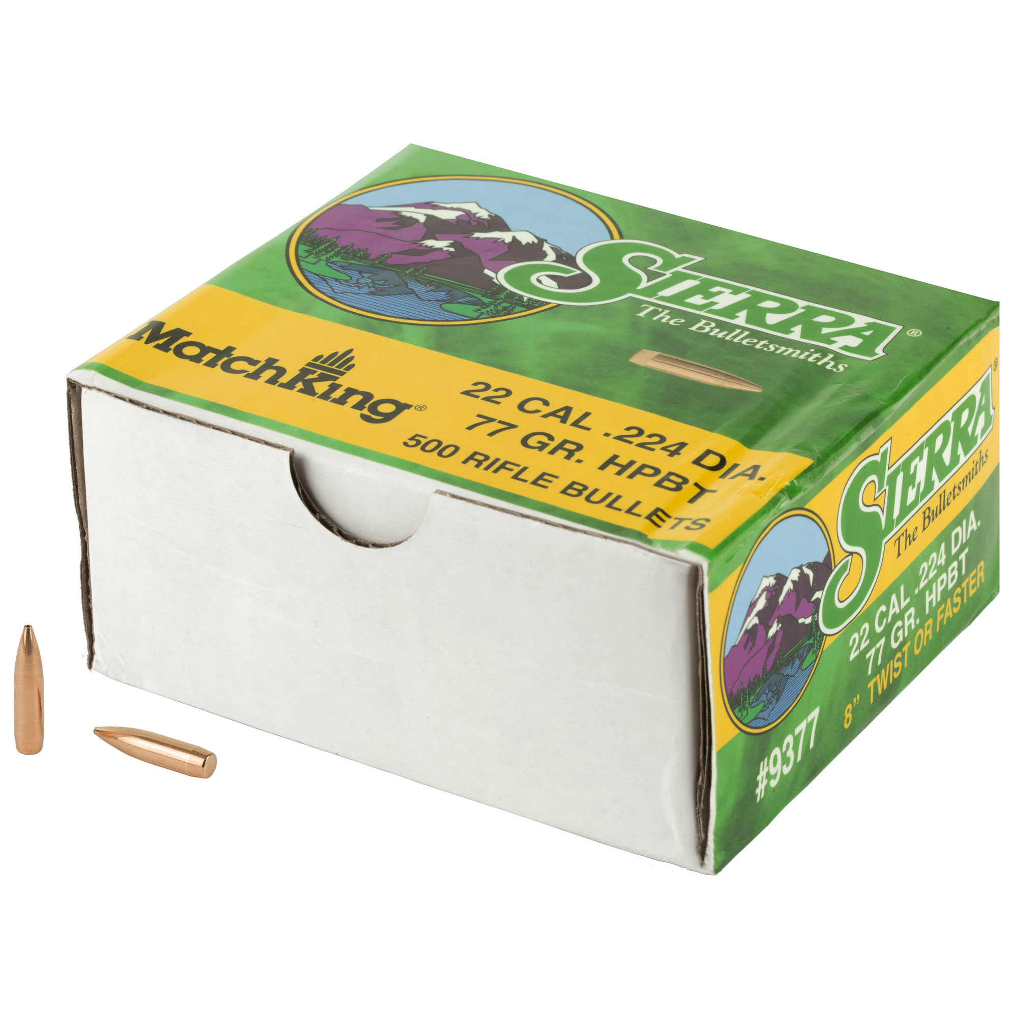 Sierra Bullets MatchKing 22 Caliber .224 77gr Lead and Copper Boat Tail Hollow Point – 500