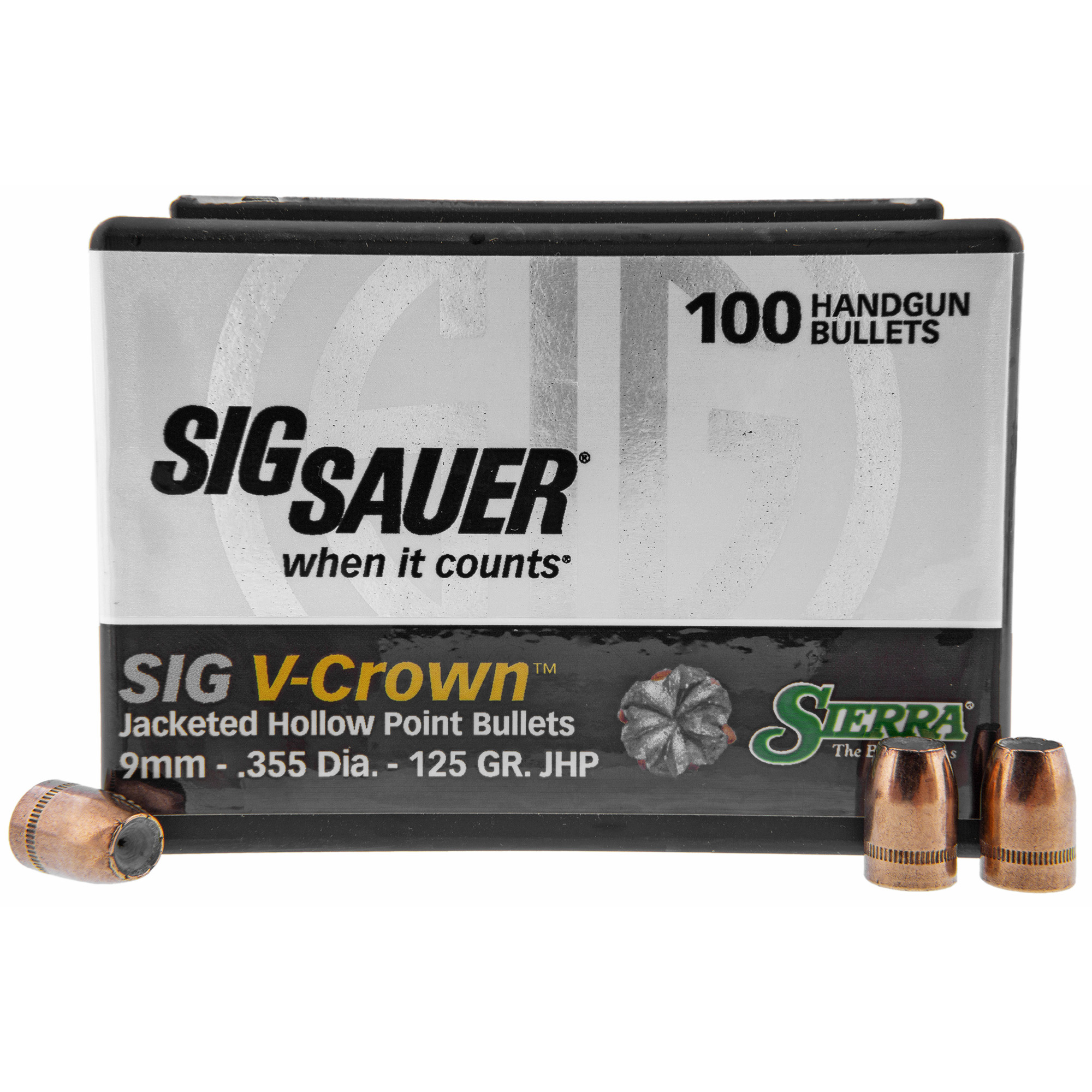 Sierra Bullets V-Crown 9mm .355 125gr Lead and Copper Jacketed Hollow Point – 100