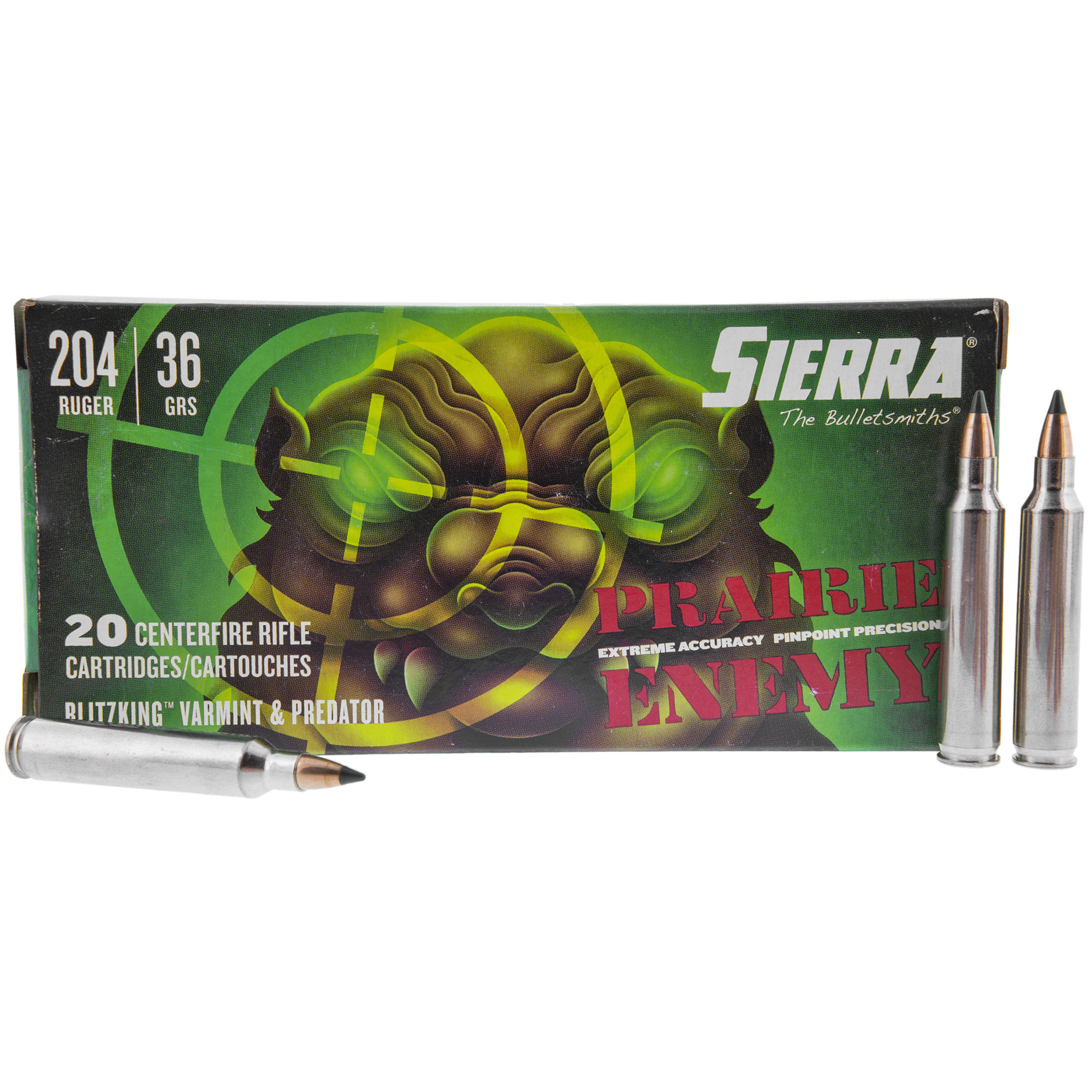 Sierra Bullets Prairie Enemy 204 RUG 36gr Ballistic Tip – 20rd