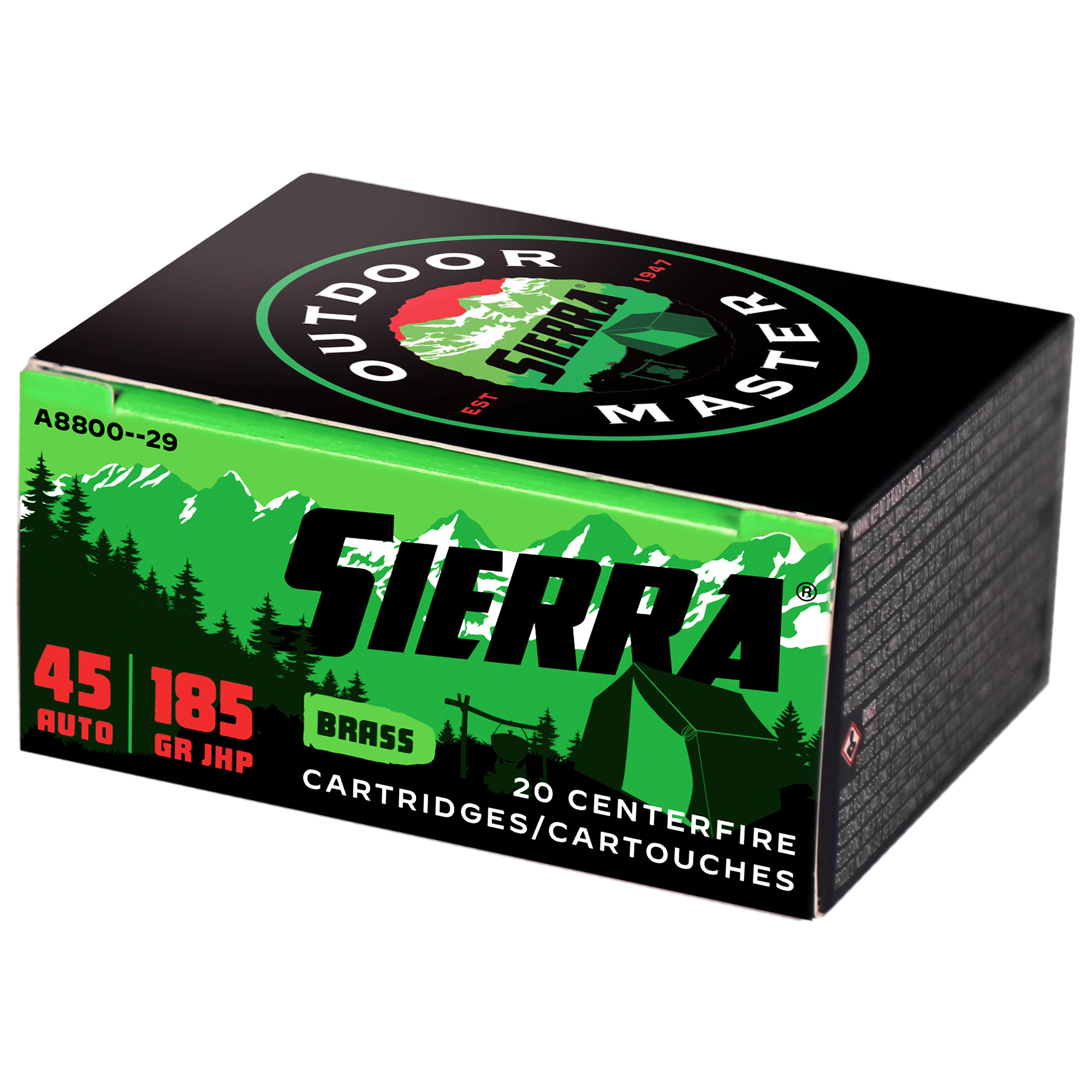 Sierra Bullets Outdoor Master 45 ACP 185gr Jacketed Hollow Point – 20rd