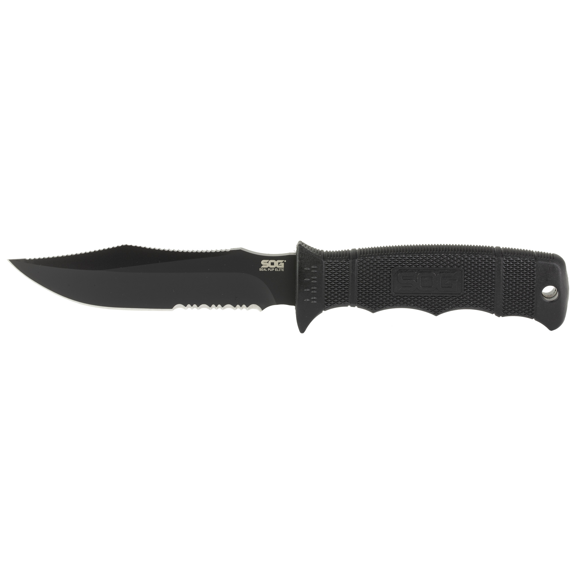 SOG Knives & Tools Seal Pup Elite Glass Reinforced Nylon AUS 8 Fixed Blade Knife 4.85″ – Black