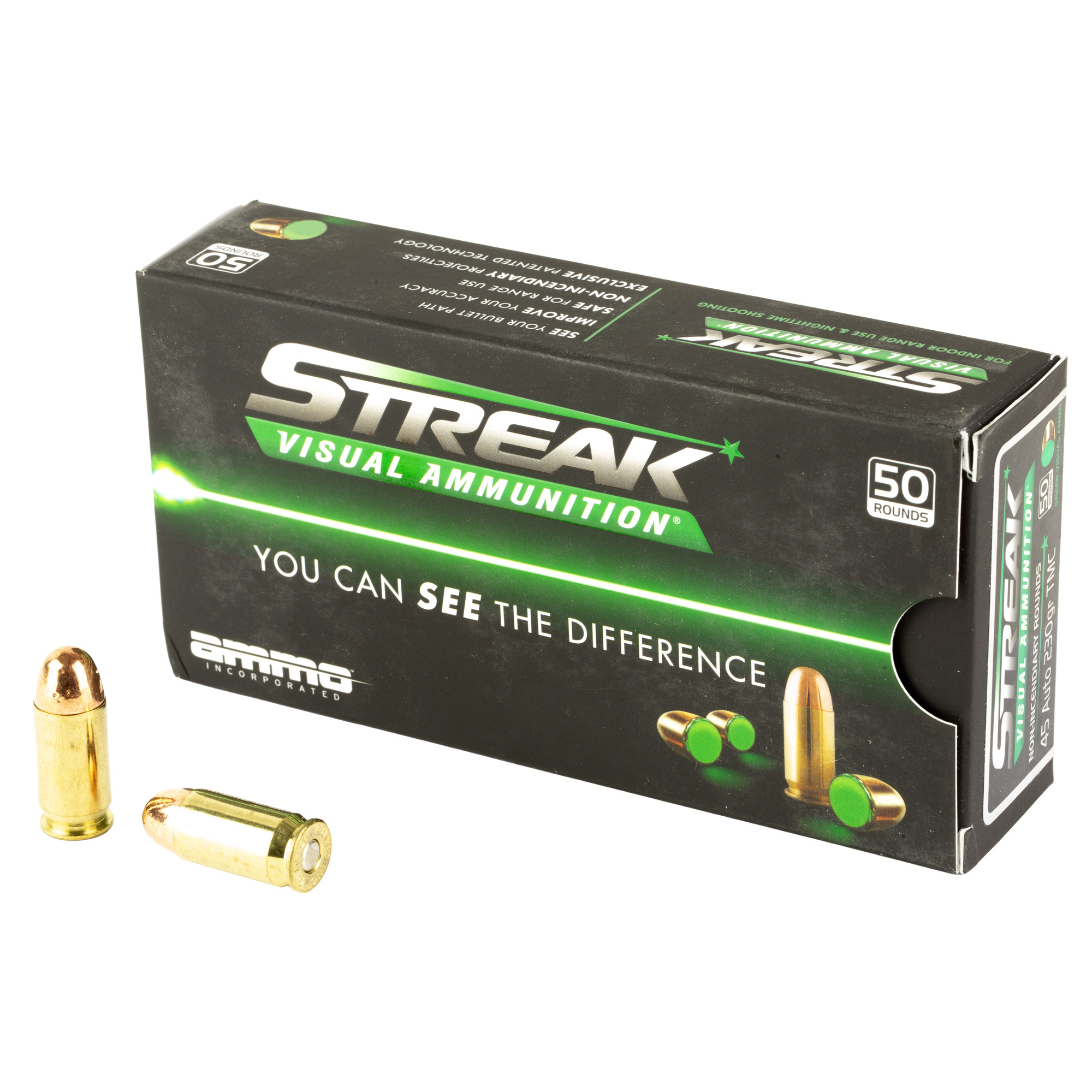 STREAK Streak Target 45 ACP Non-Incendiary Tracer 230gr Total Metal Coating – 50rd