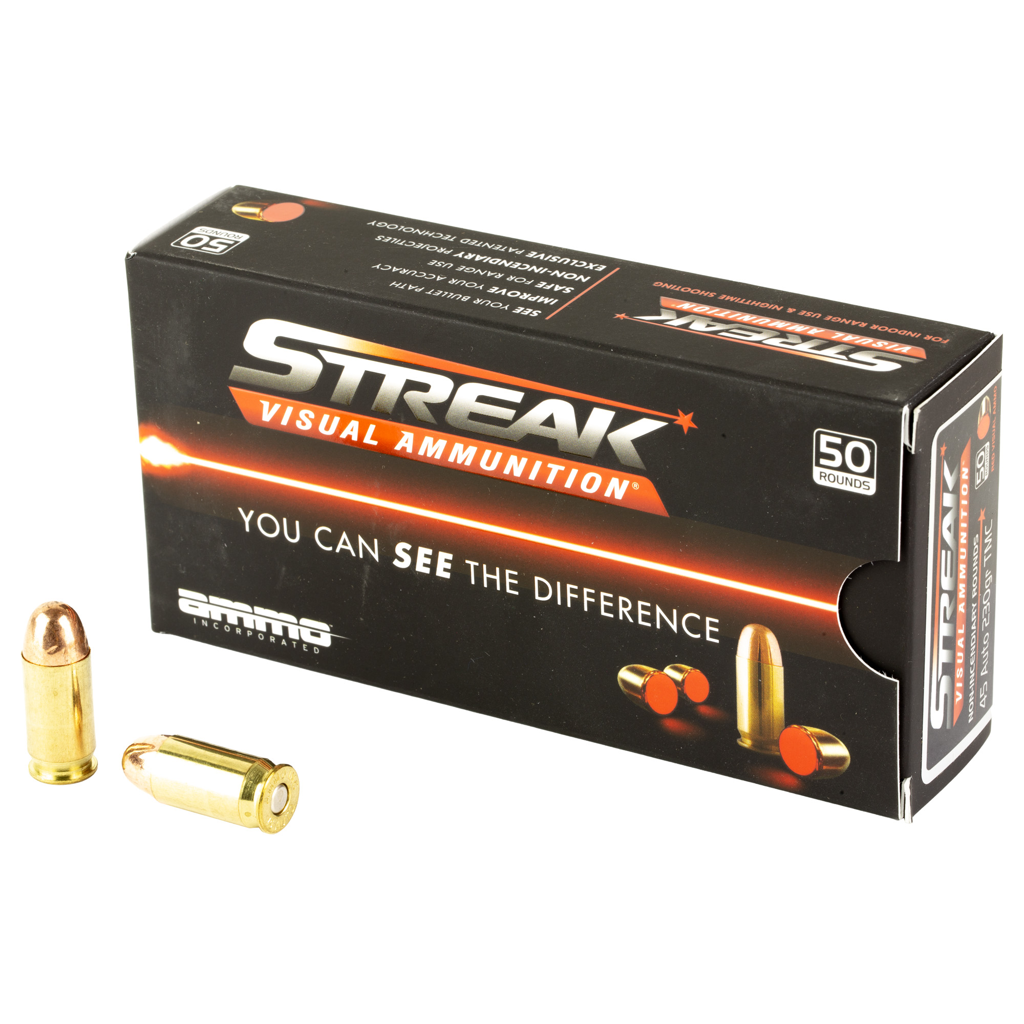 STREAK Streak Target 45 ACP Non-Incendiary Tracer 230gr Total Metal Coating – 50rd