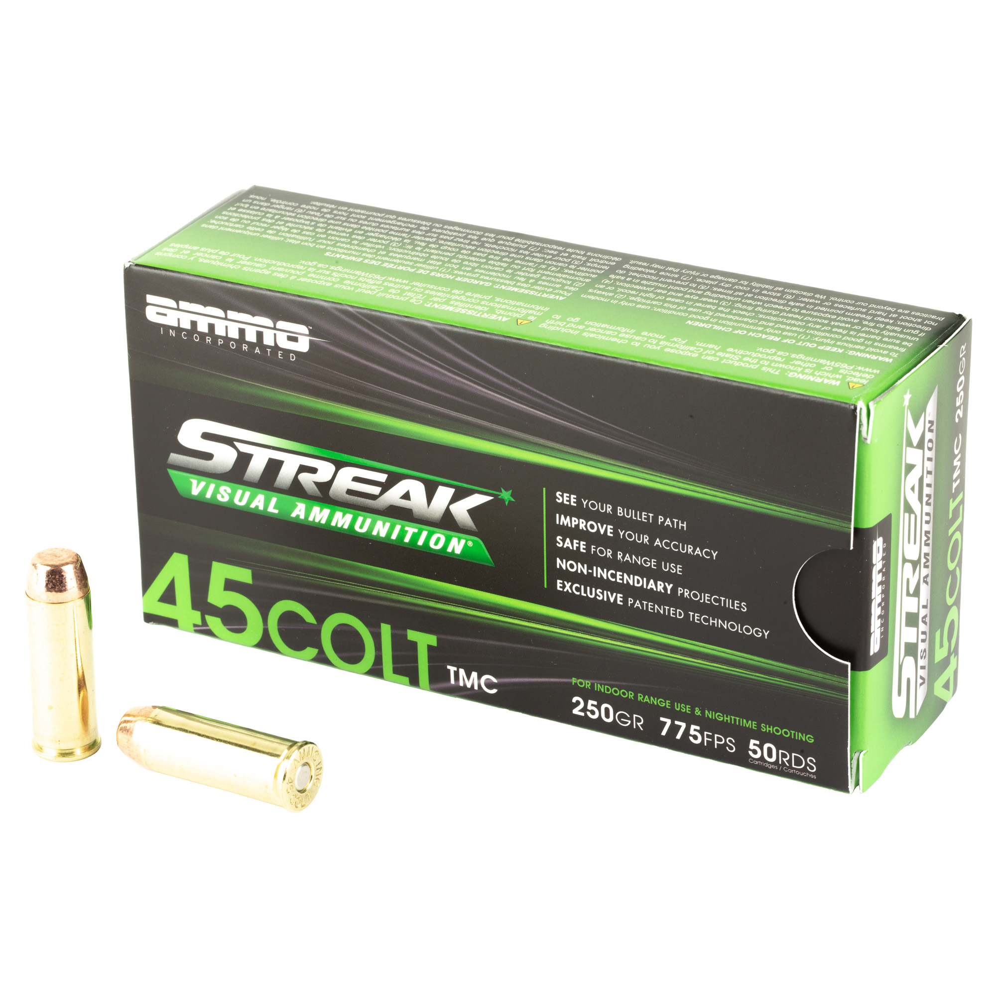 STREAK Streak Target 45 Long Colt Non-Incendiary Tracer 250gr Total Metal Coating – 50rd