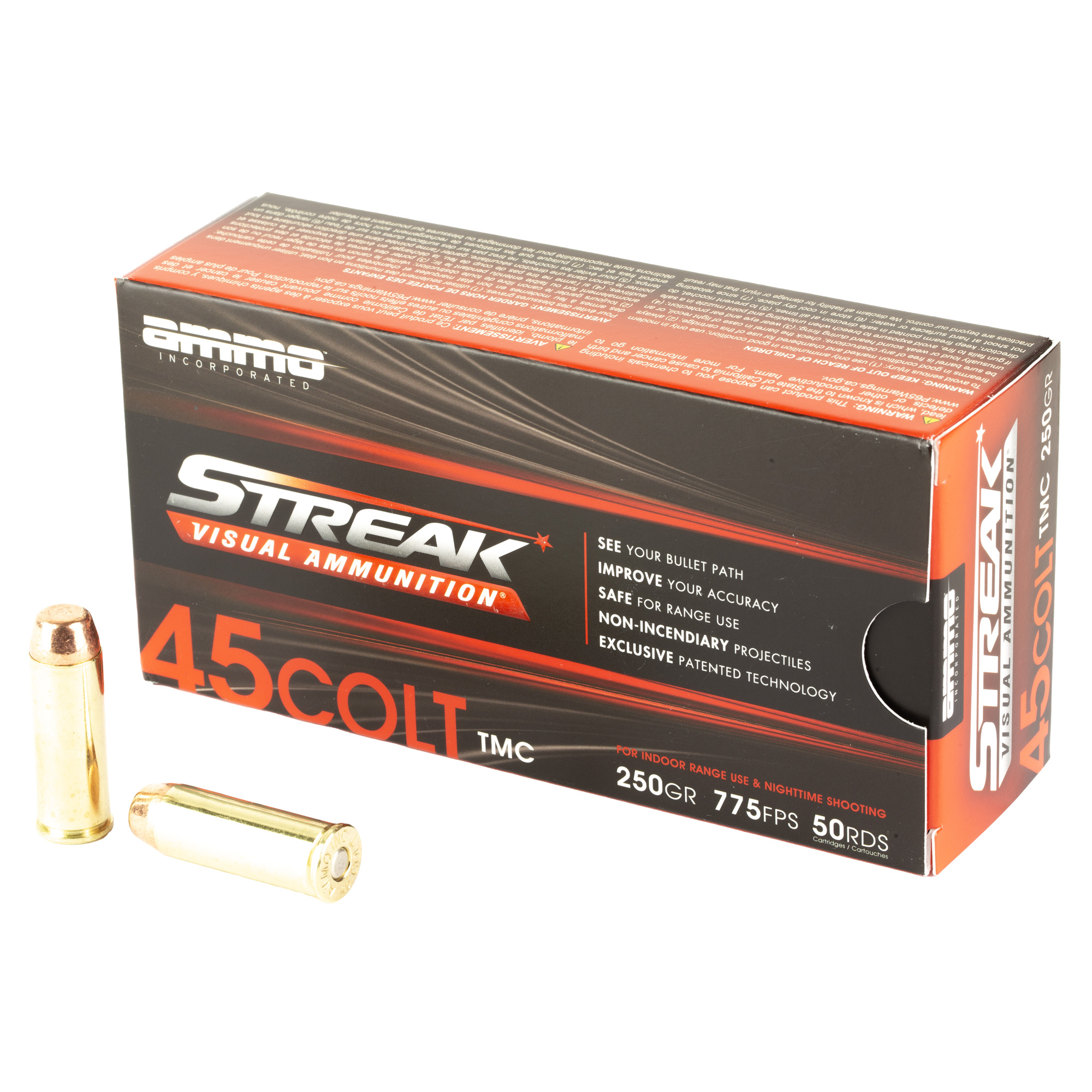 STREAK Streak Target 45 Long Colt Non-Incendiary Tracer 250gr Total Metal Coating – 50rd