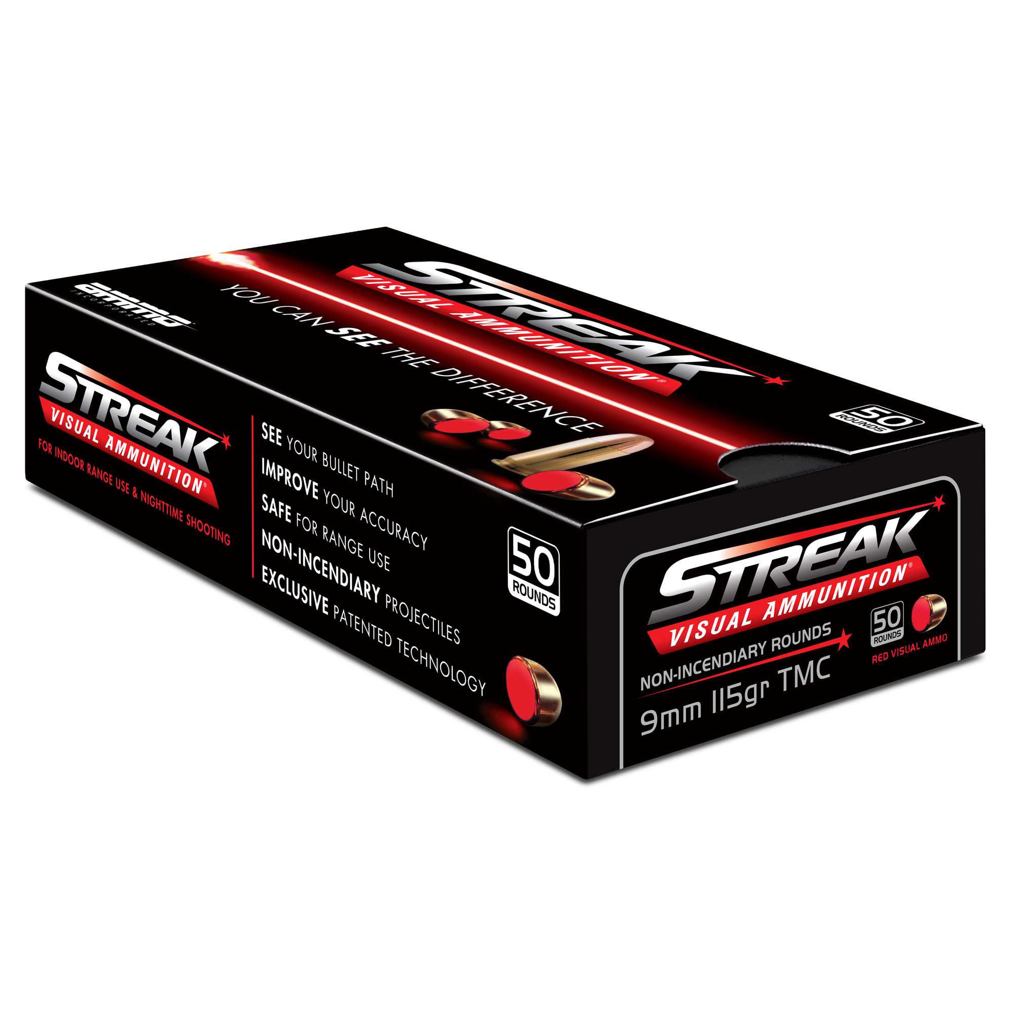 STREAK Visual Ammunition 9mm Tracer 115gr Total Metal Coating – 50rd