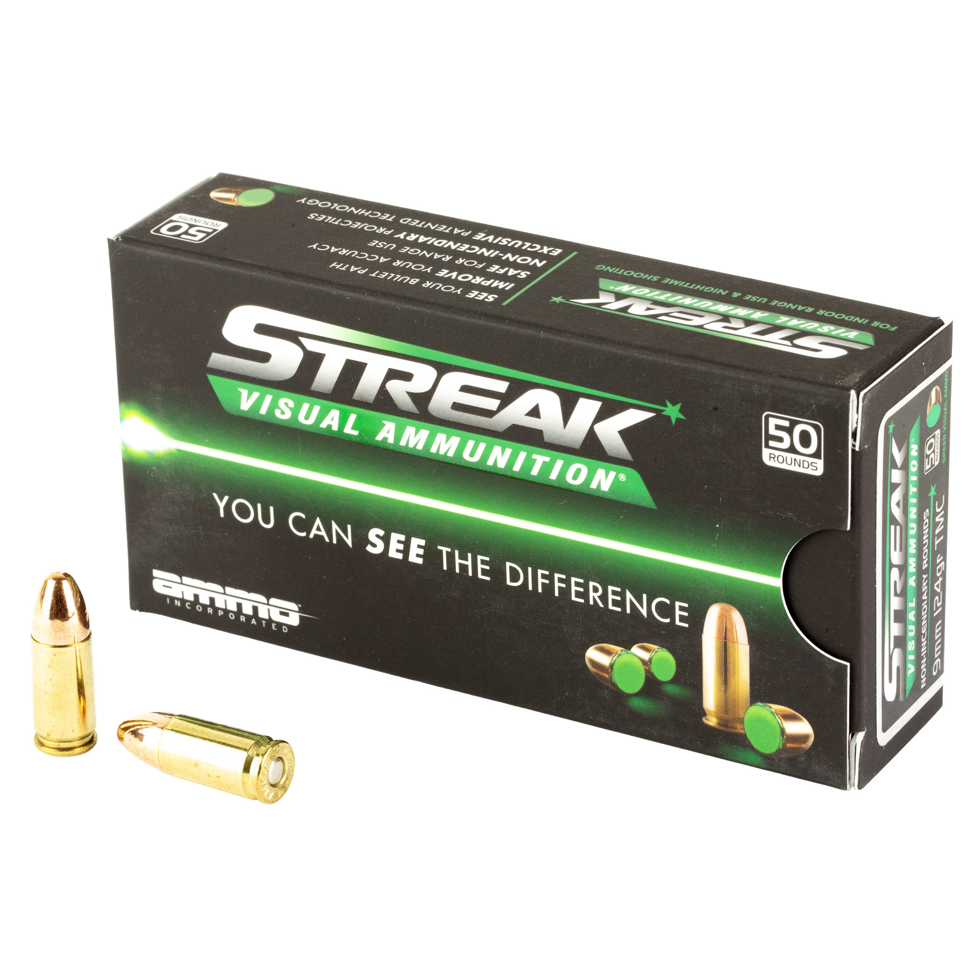 STREAK Streak Target 9mm Non-Incendiary Tracer 124gr Total Metal Coating – 50rd